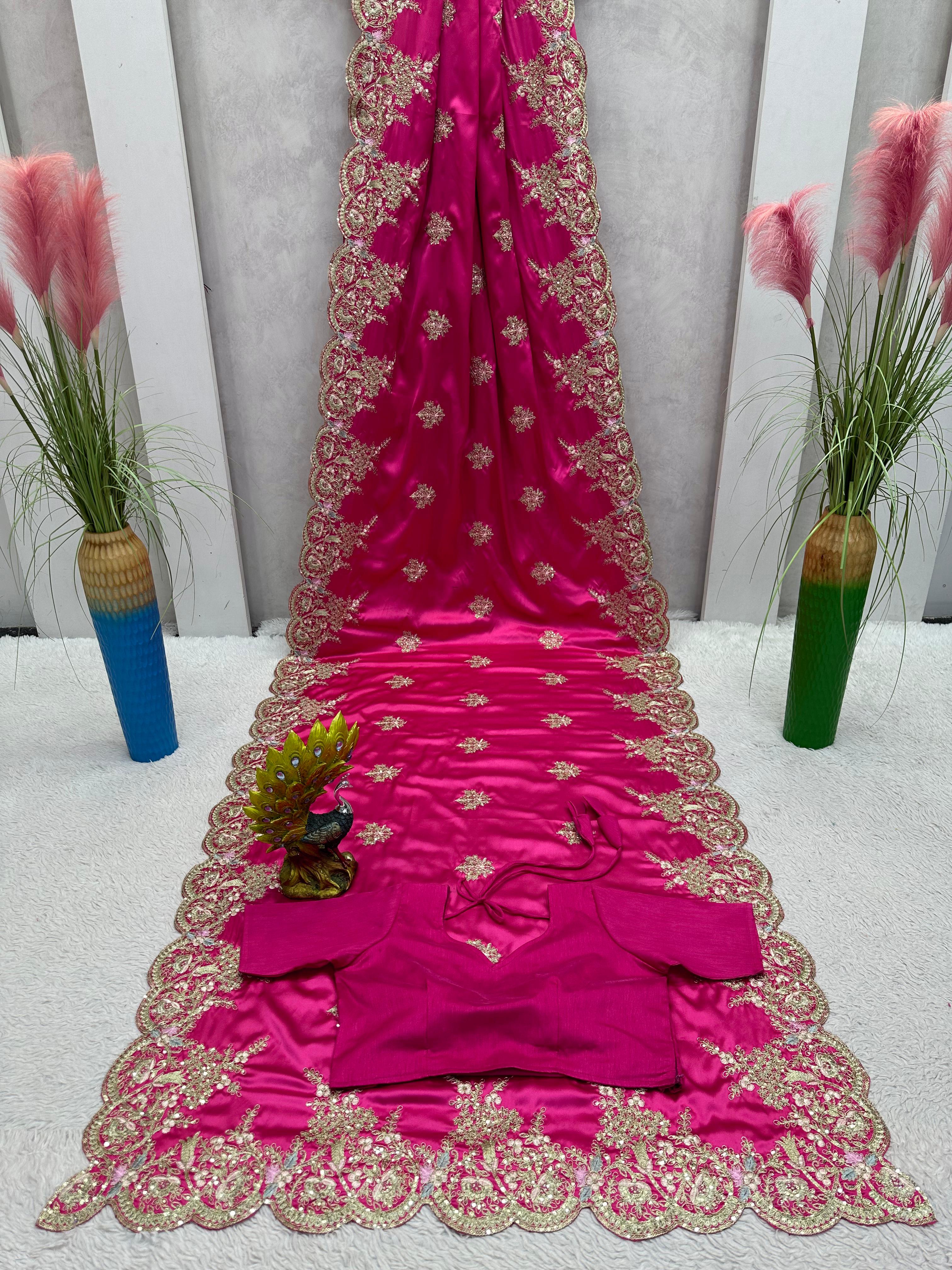 Sequence Work Pink Saree Embellished Saree