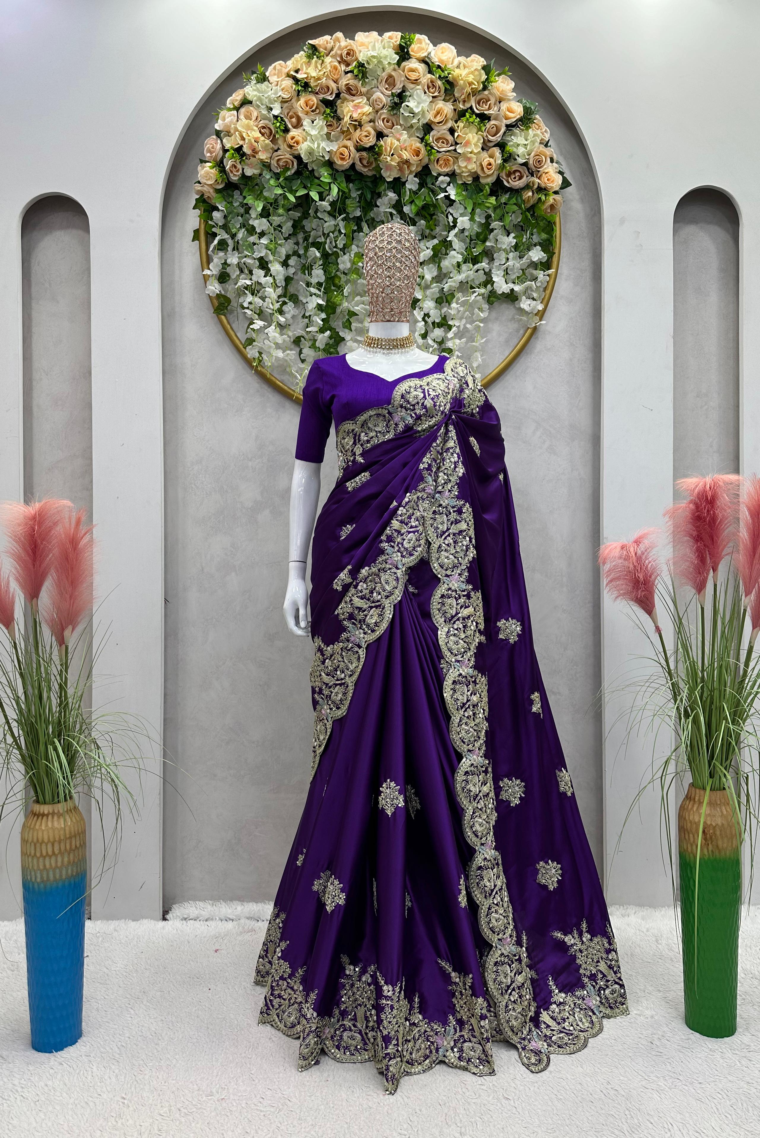 Sequence Work Purple Saree Embellished Saree