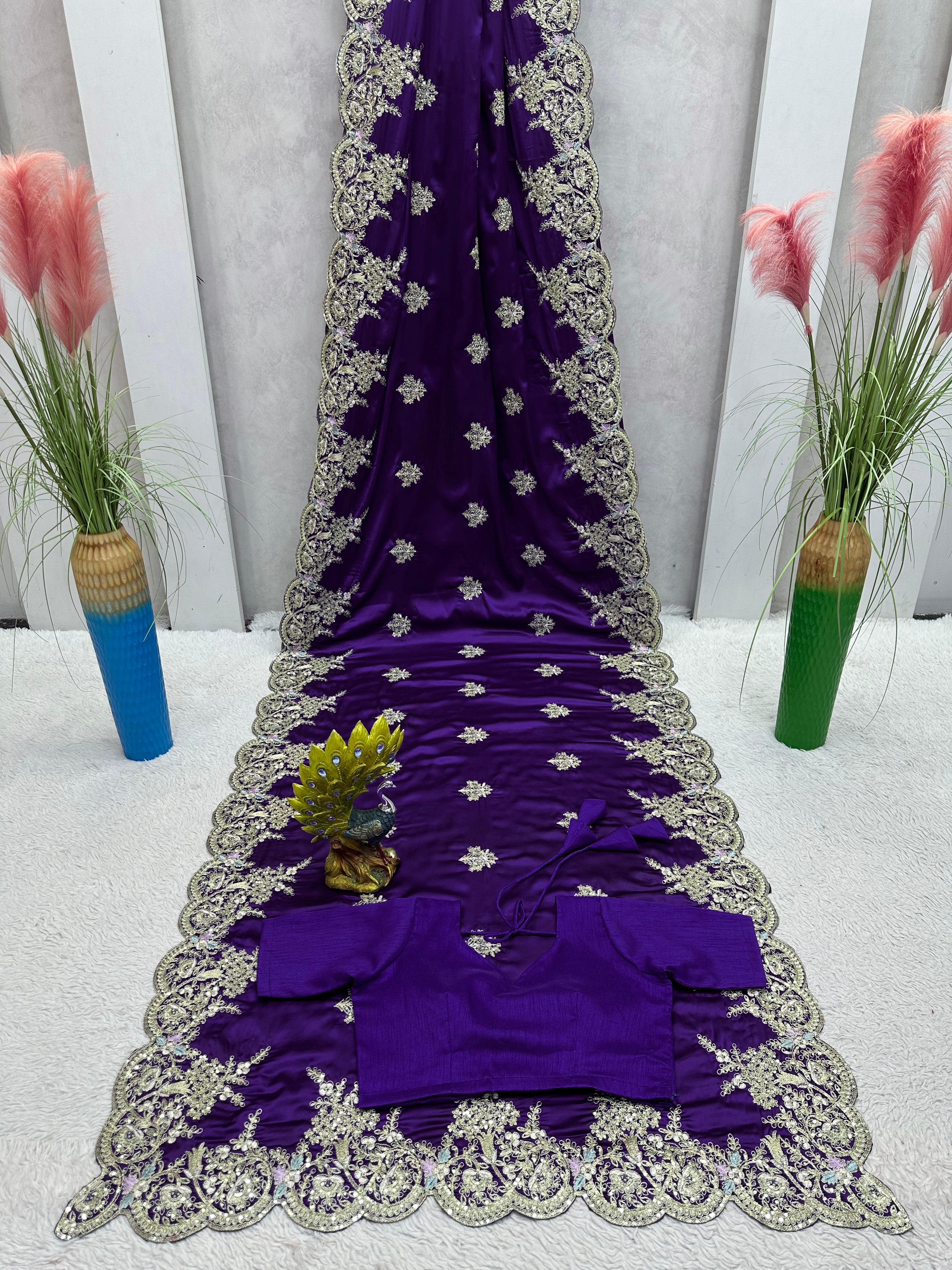 Sequence Work Purple Saree Embellished Saree