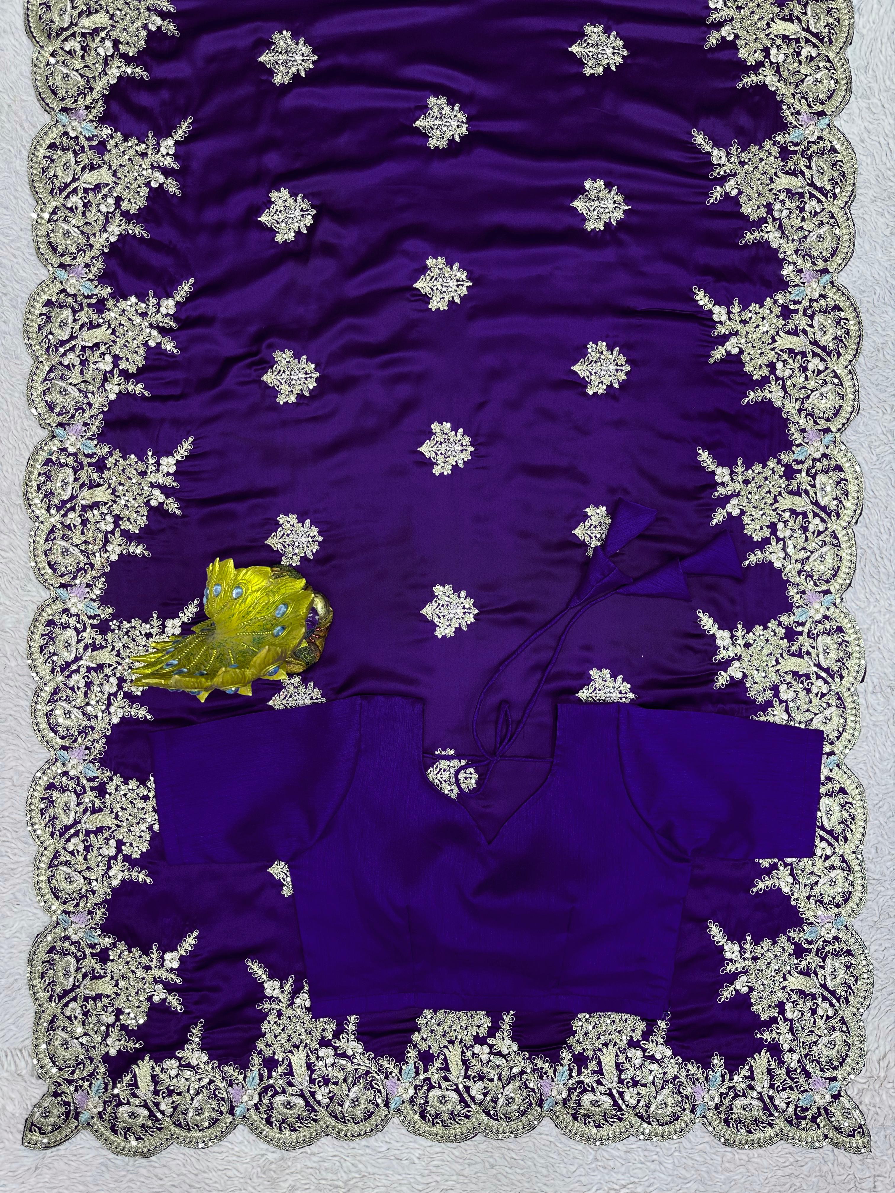 Sequence Work Purple Saree Embellished Saree