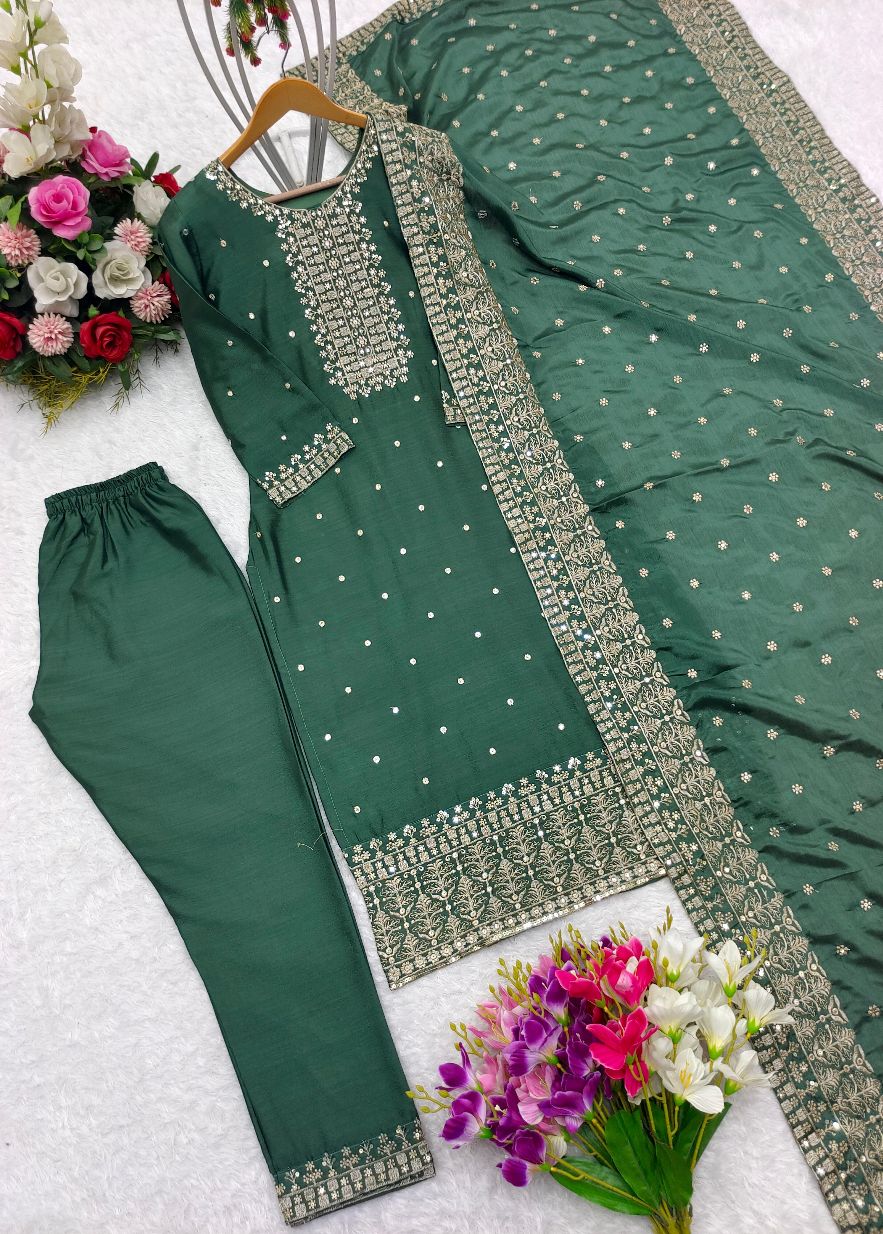 Fancy Green Sequence Work Salwar Suit