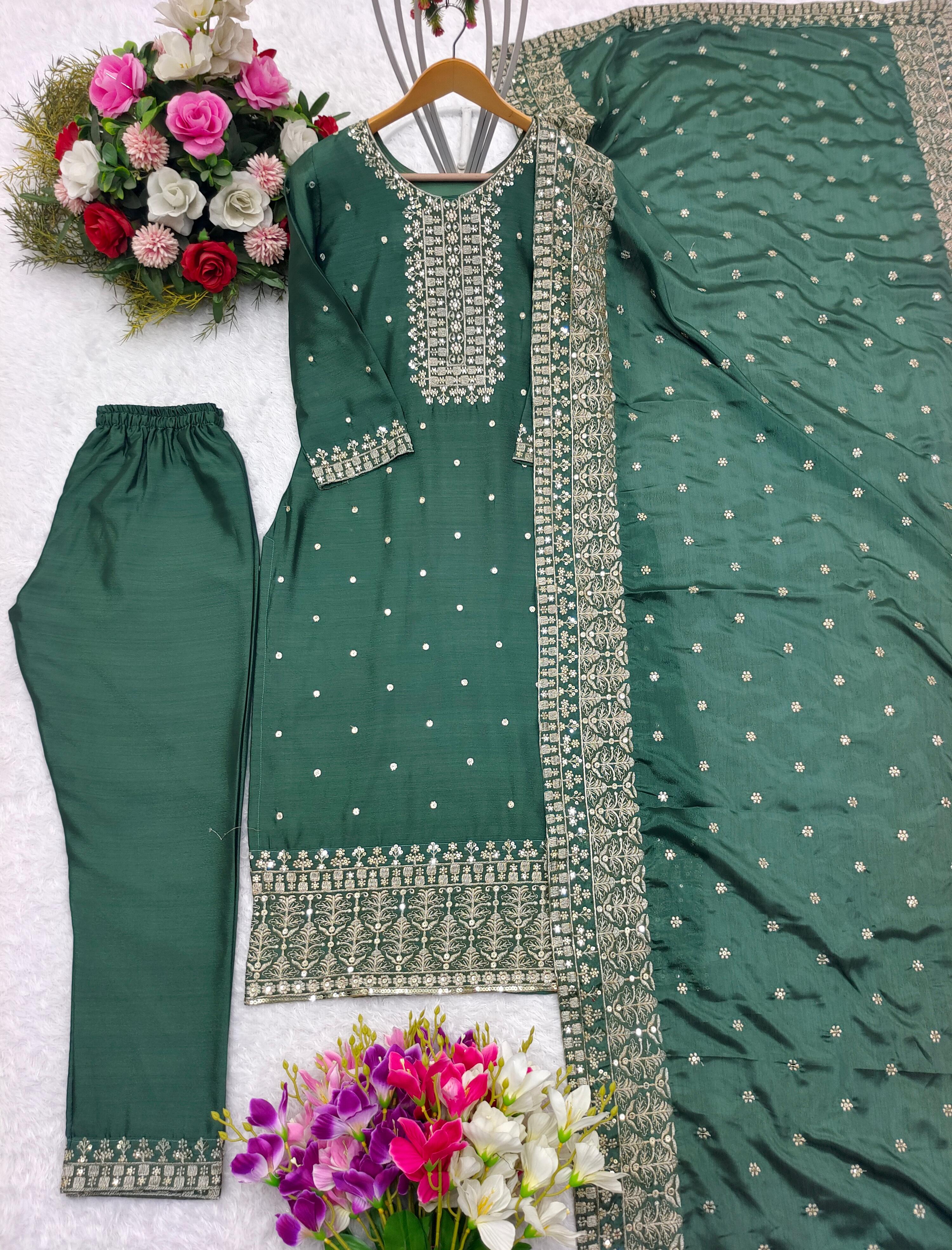 Fancy Green Sequence Work Salwar Suit