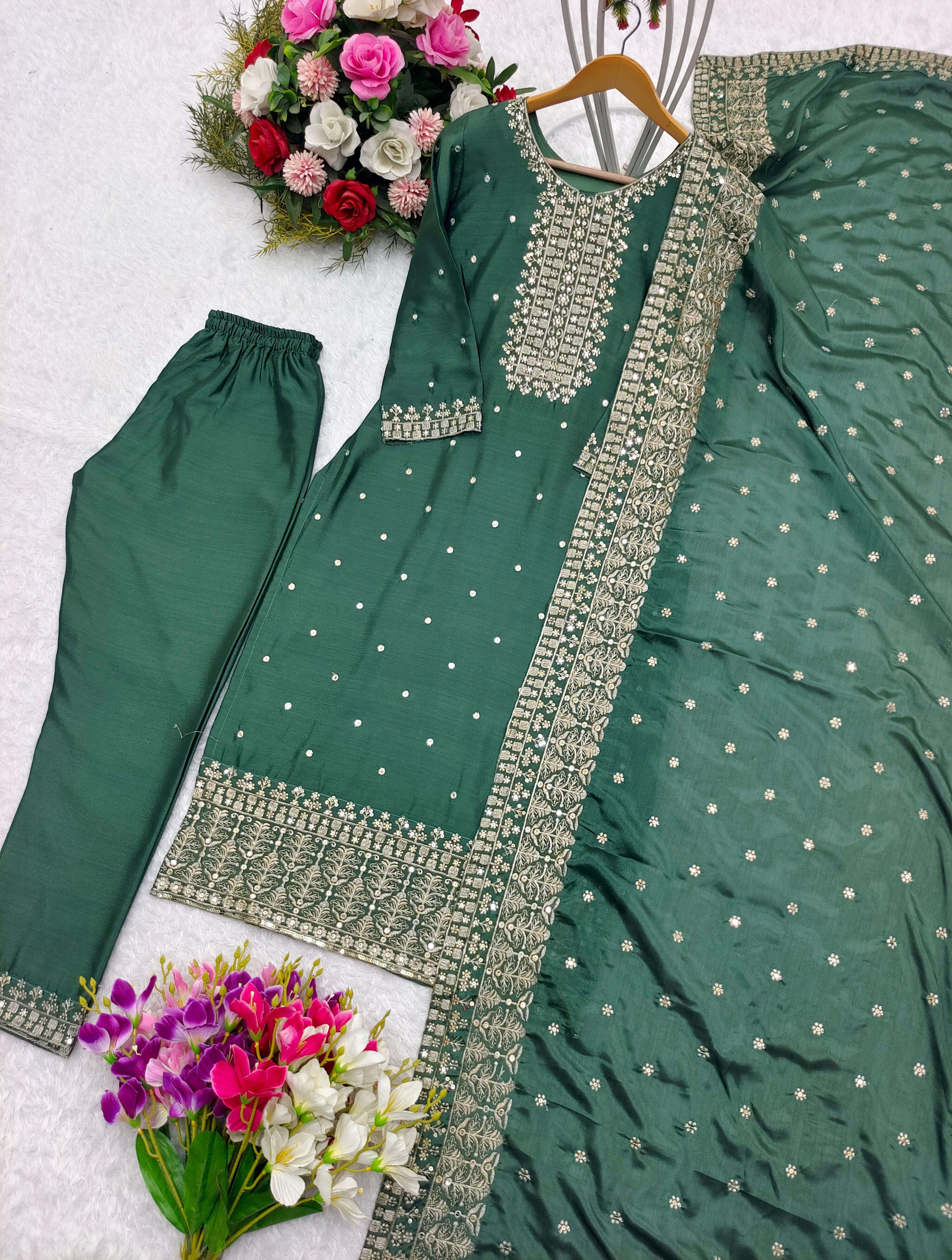 Fancy Green Sequence Work Salwar Suit