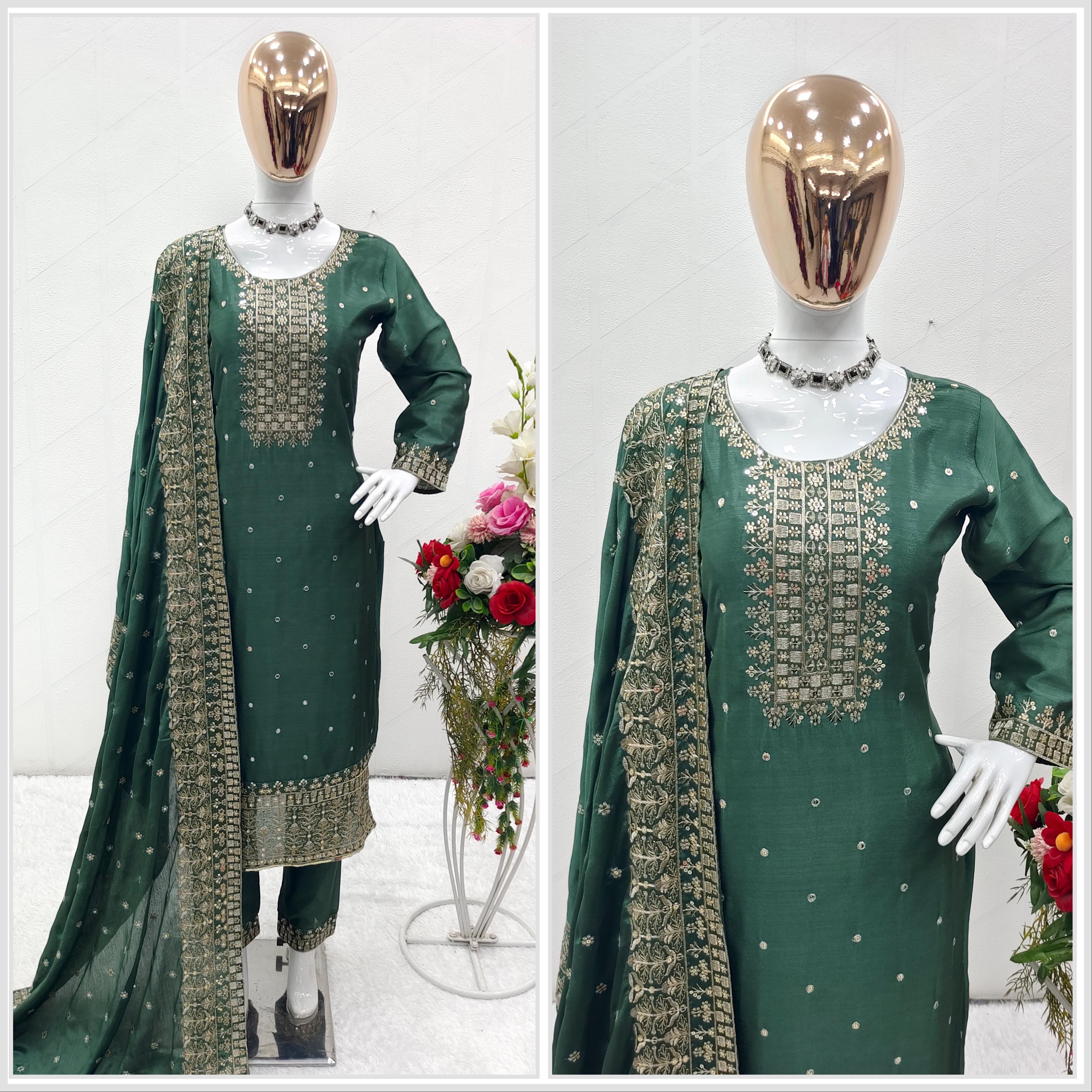 Fancy Green Sequence Work Salwar Suit