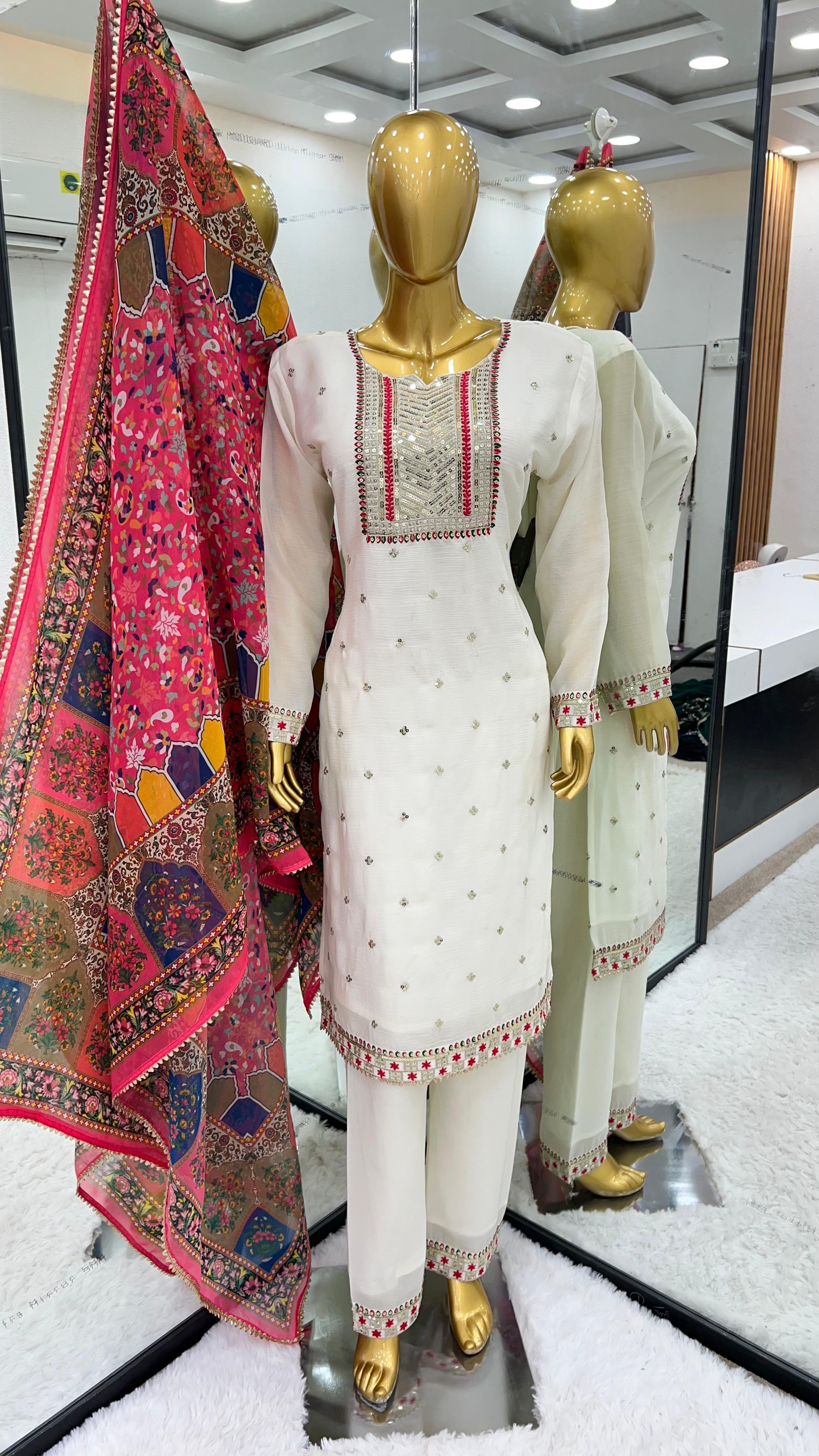 Exclusive White Color Thread Work Salwar Suit