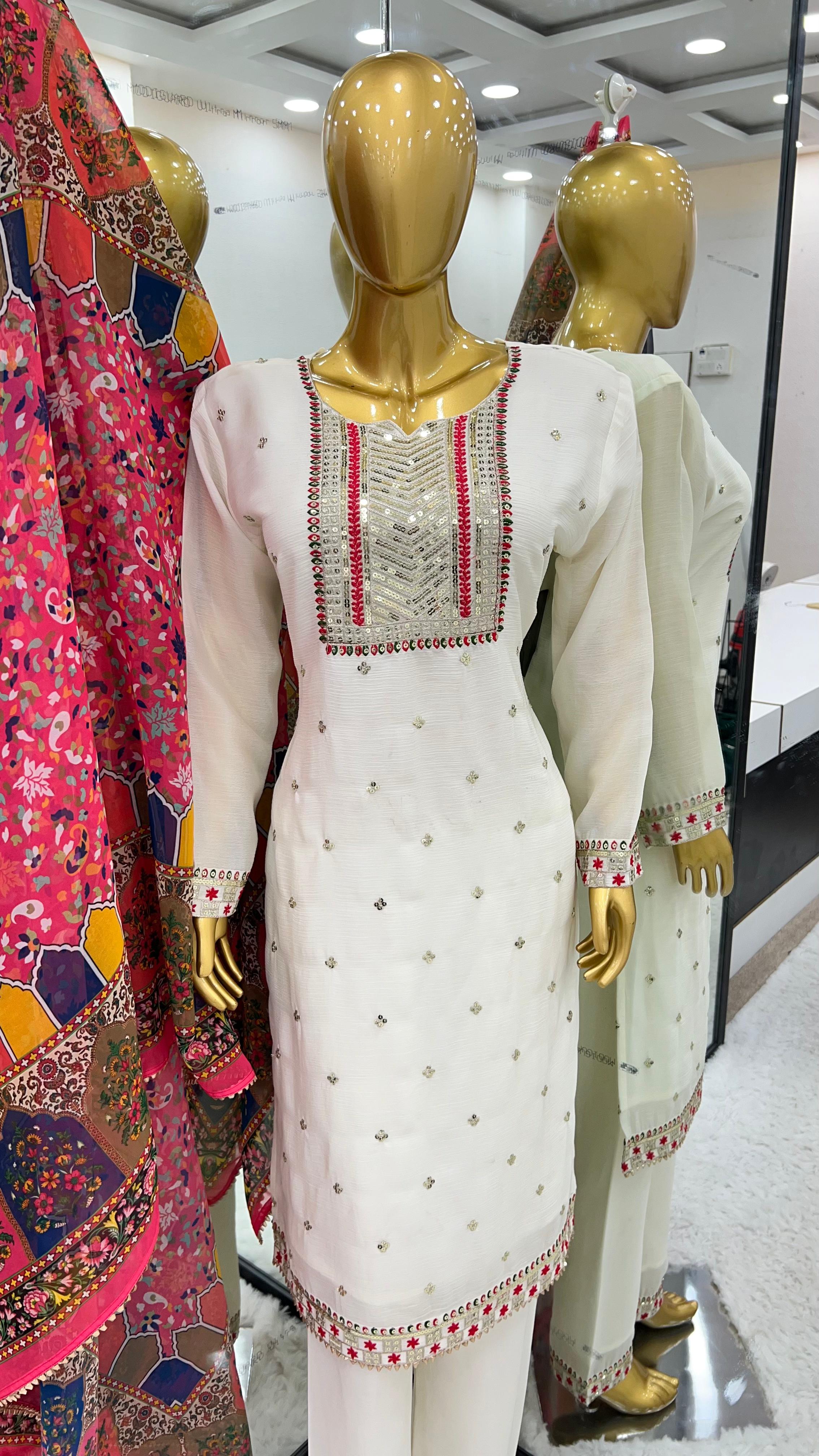 Exclusive White Color Thread Work Salwar Suit