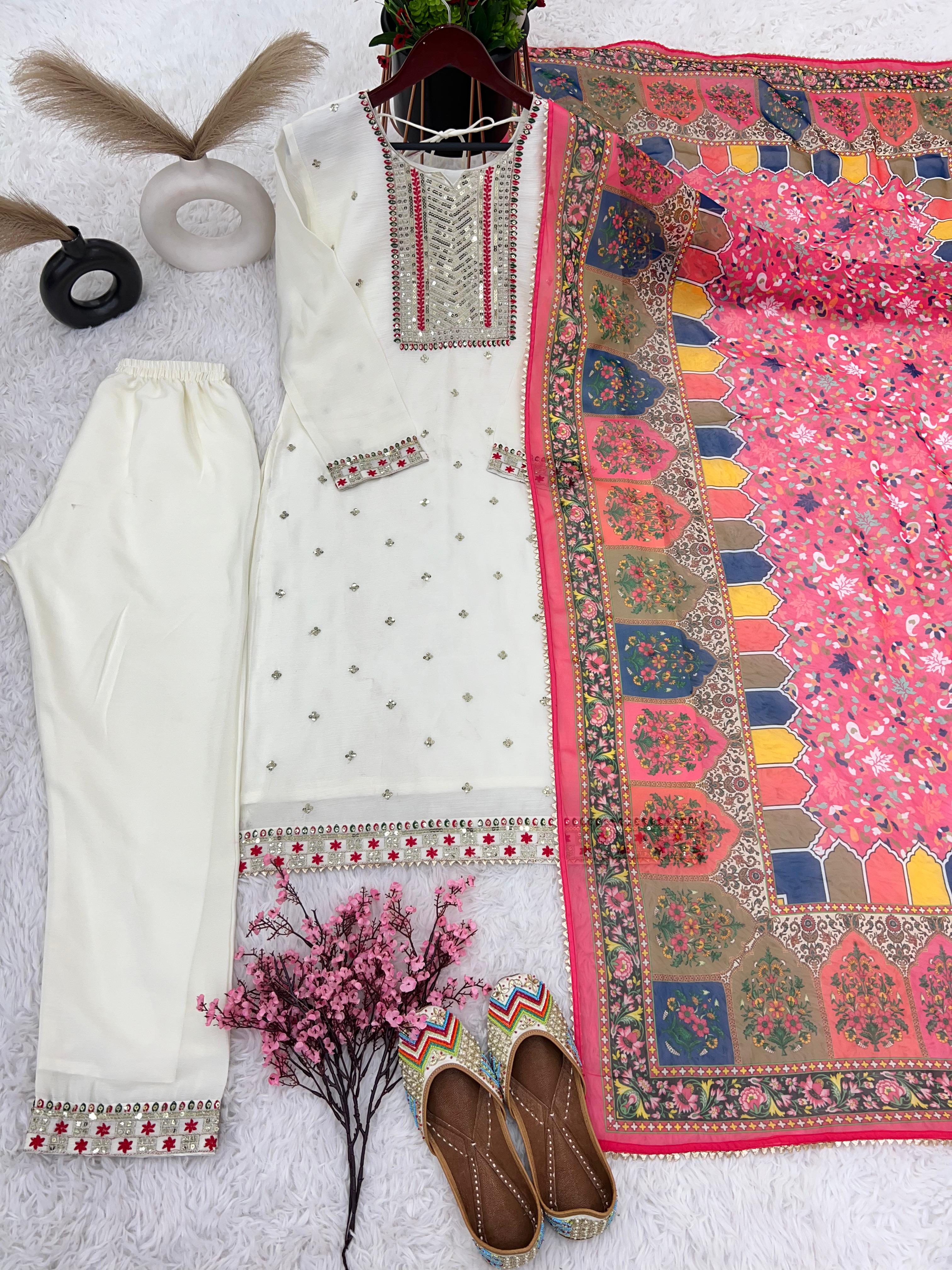 Exclusive White Color Thread Work Salwar Suit