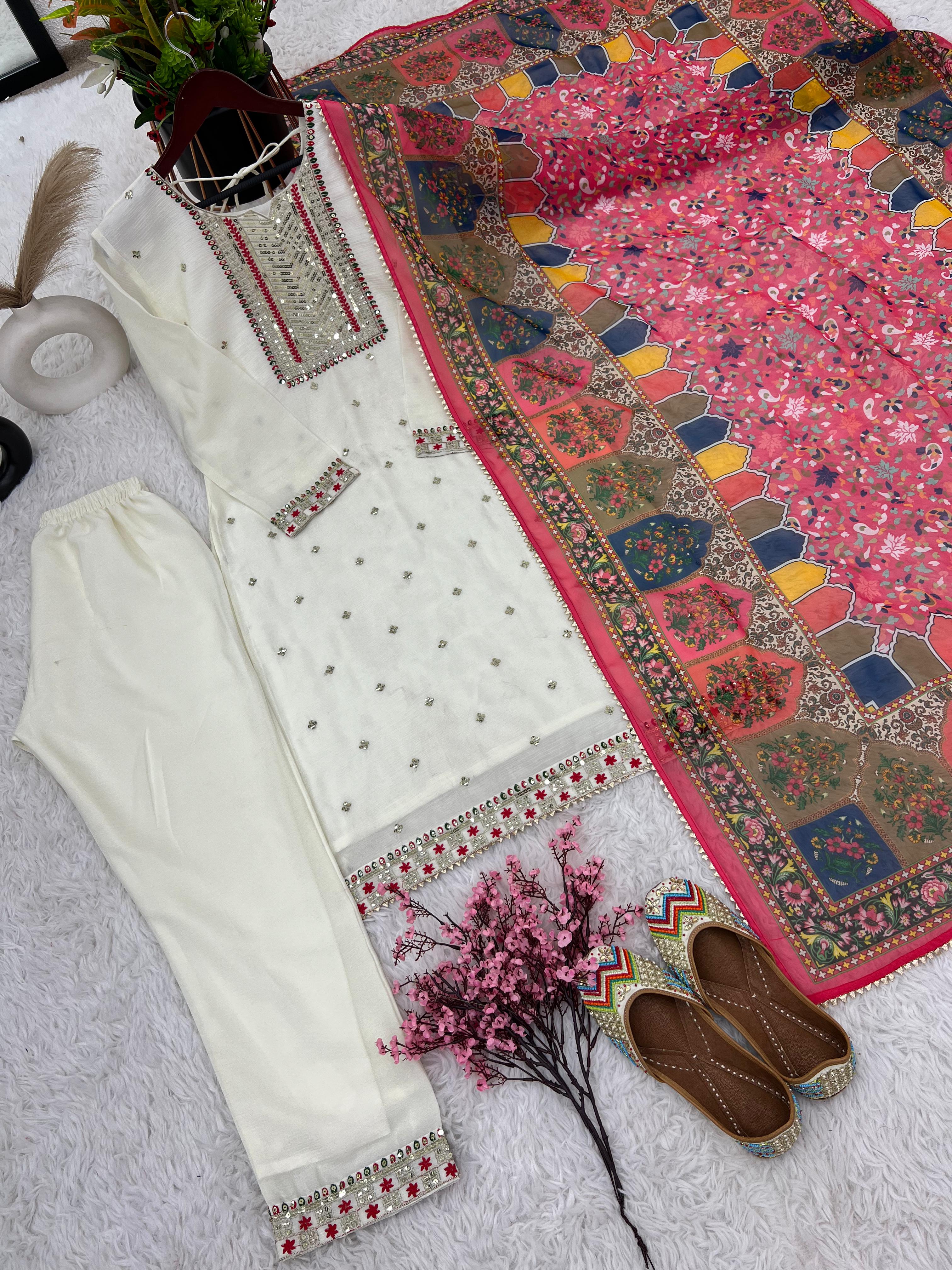 Exclusive White Color Thread Work Salwar Suit