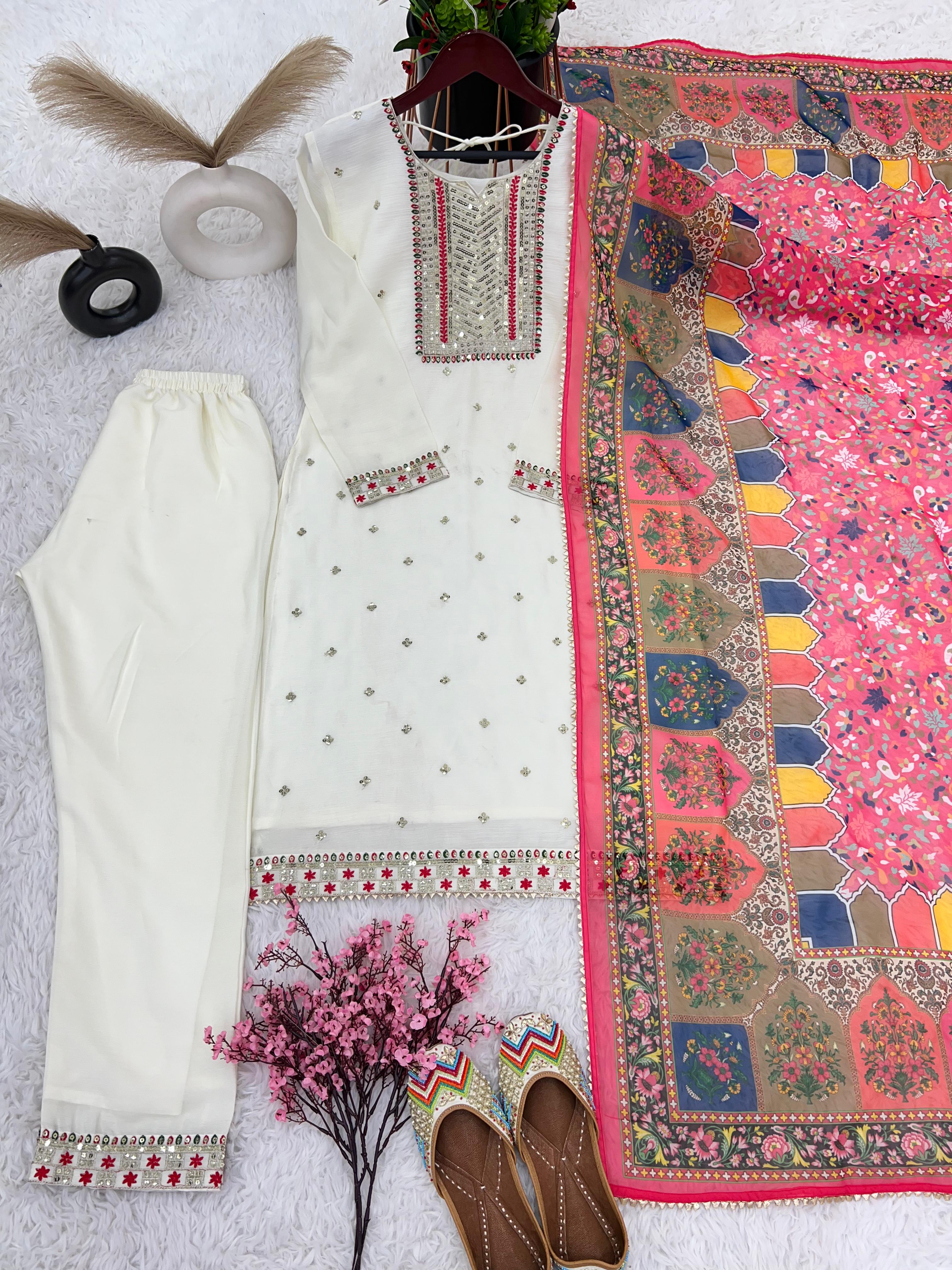 Exclusive White Color Thread Work Salwar Suit