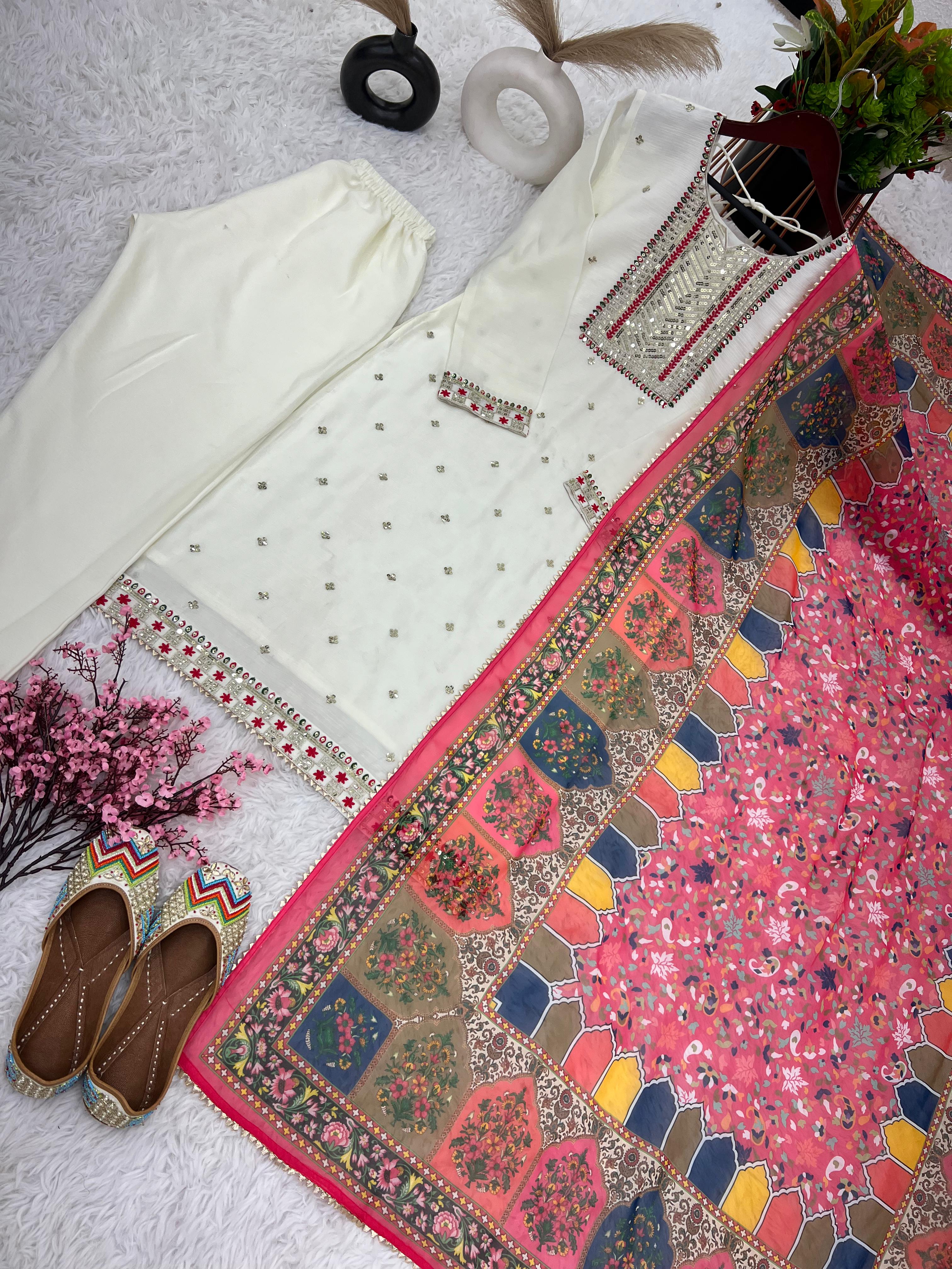 Exclusive White Color Thread Work Salwar Suit