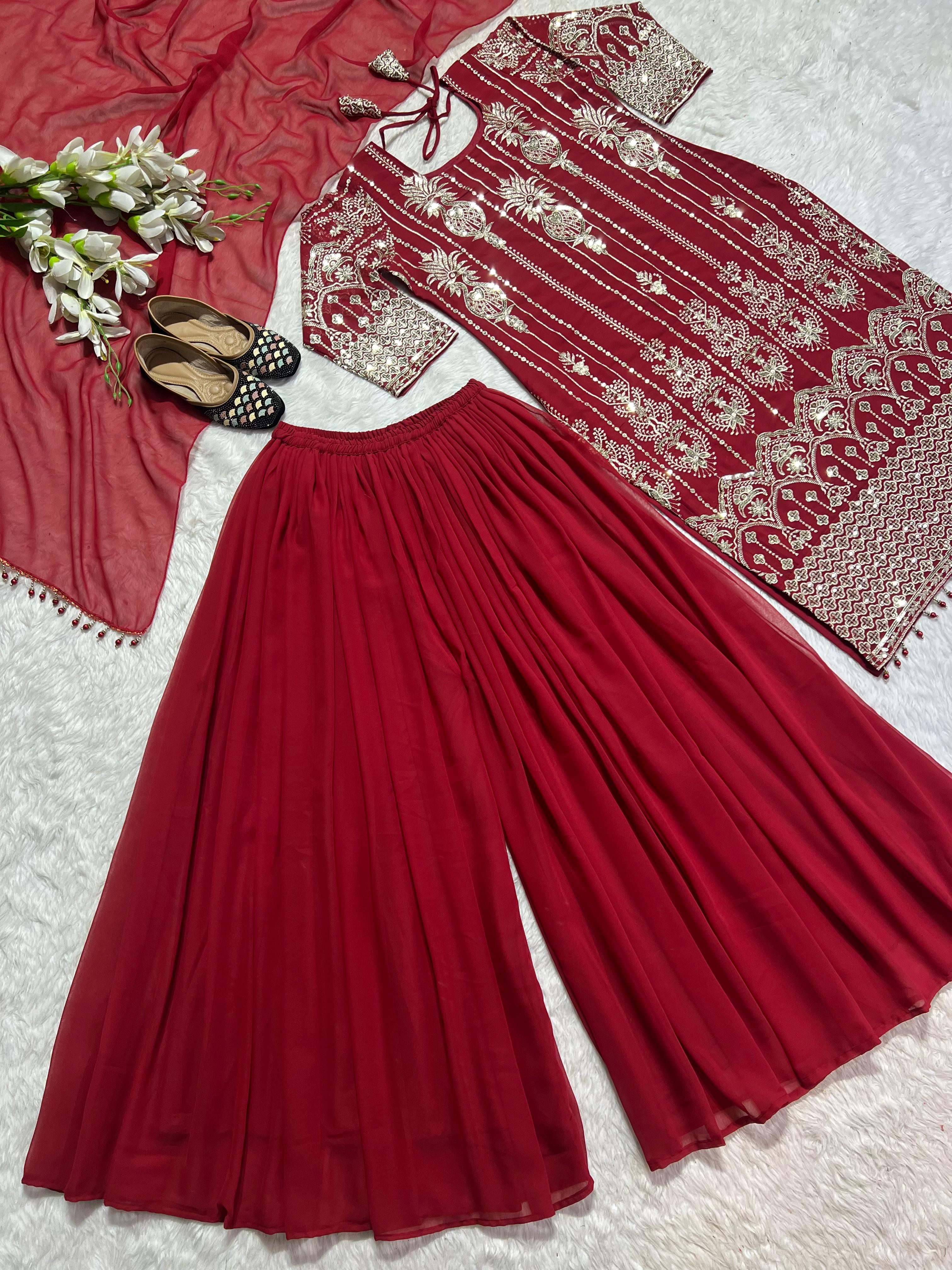 Party Wear Heavy Georgette With Heavy 5mm Embroidery Sequence Work Plazzo Suit