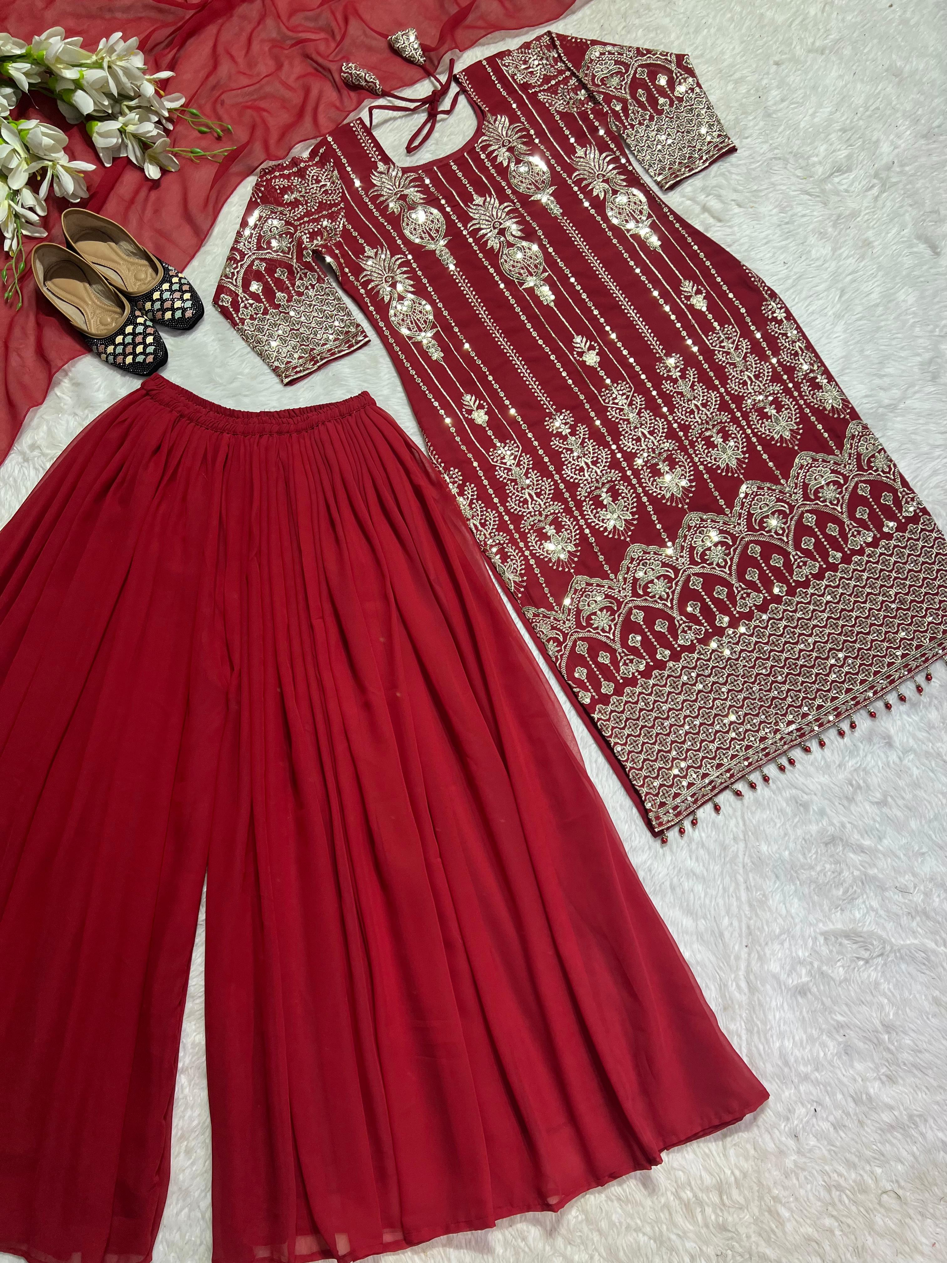 Party Wear Heavy Georgette With Heavy 5mm Embroidery Sequence Work Plazzo Suit