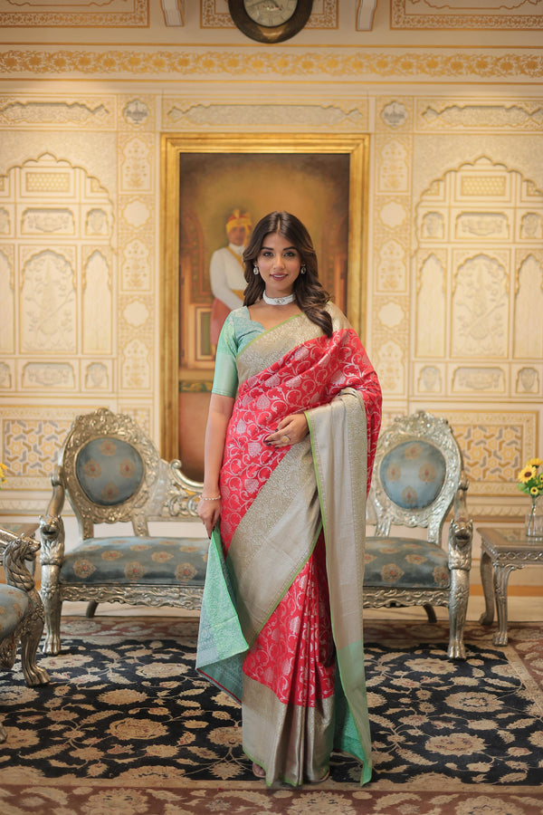 Kanjivaram Silk Red Color Jacquard Work Border Saree