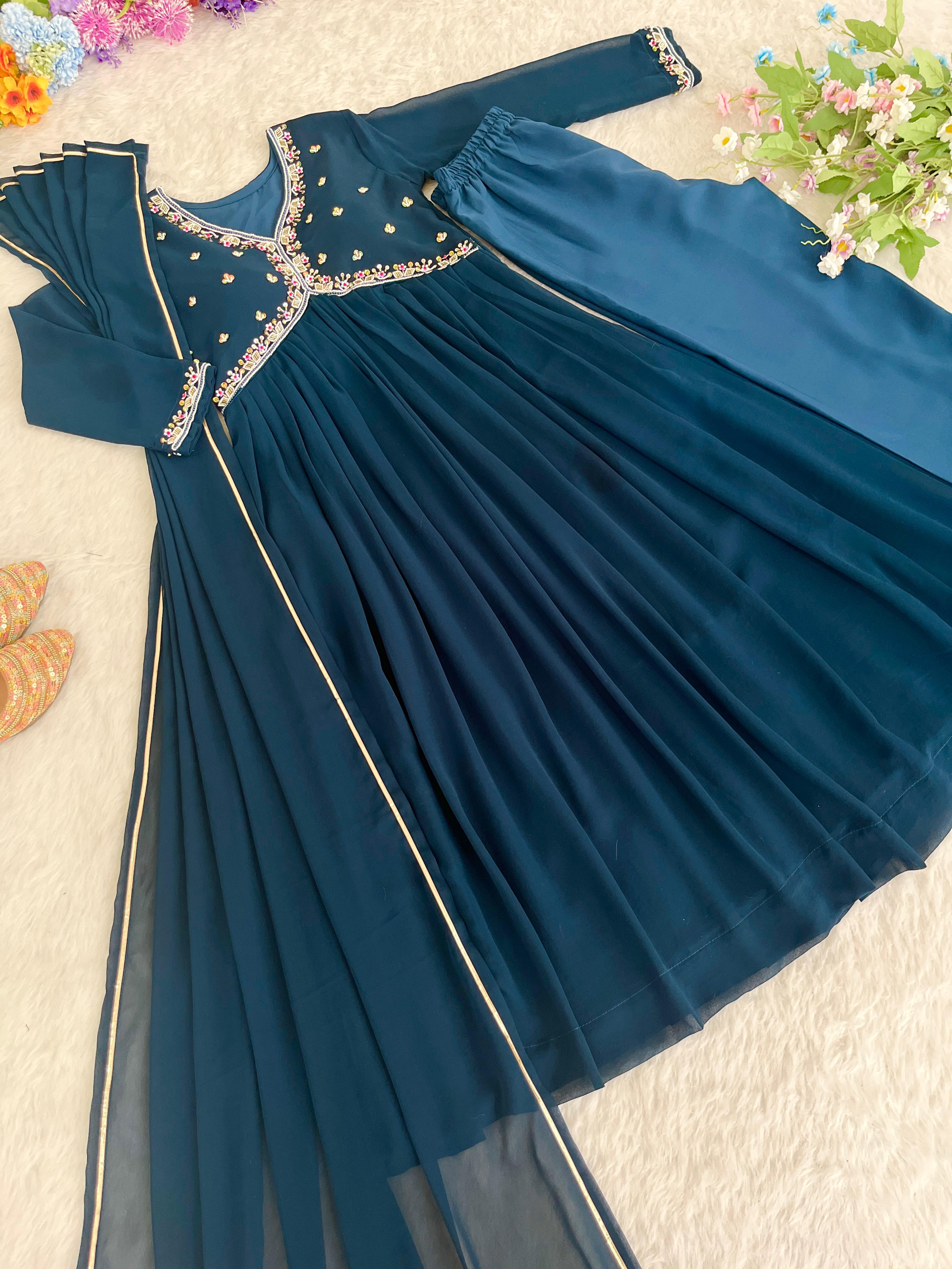 Navy Blue Color Full Stitched Festival Anarkali Suit