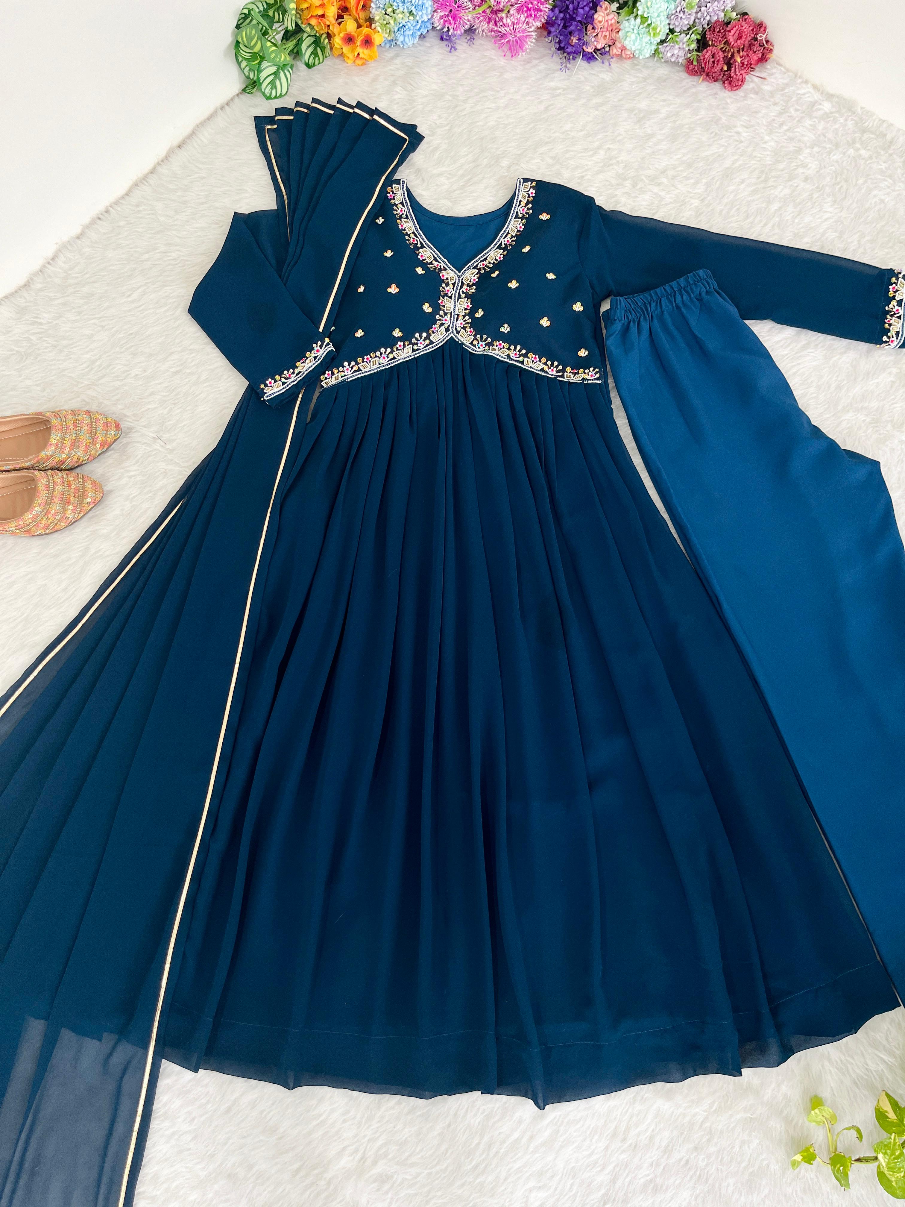 Navy Blue Color Full Stitched Festival Anarkali Suit