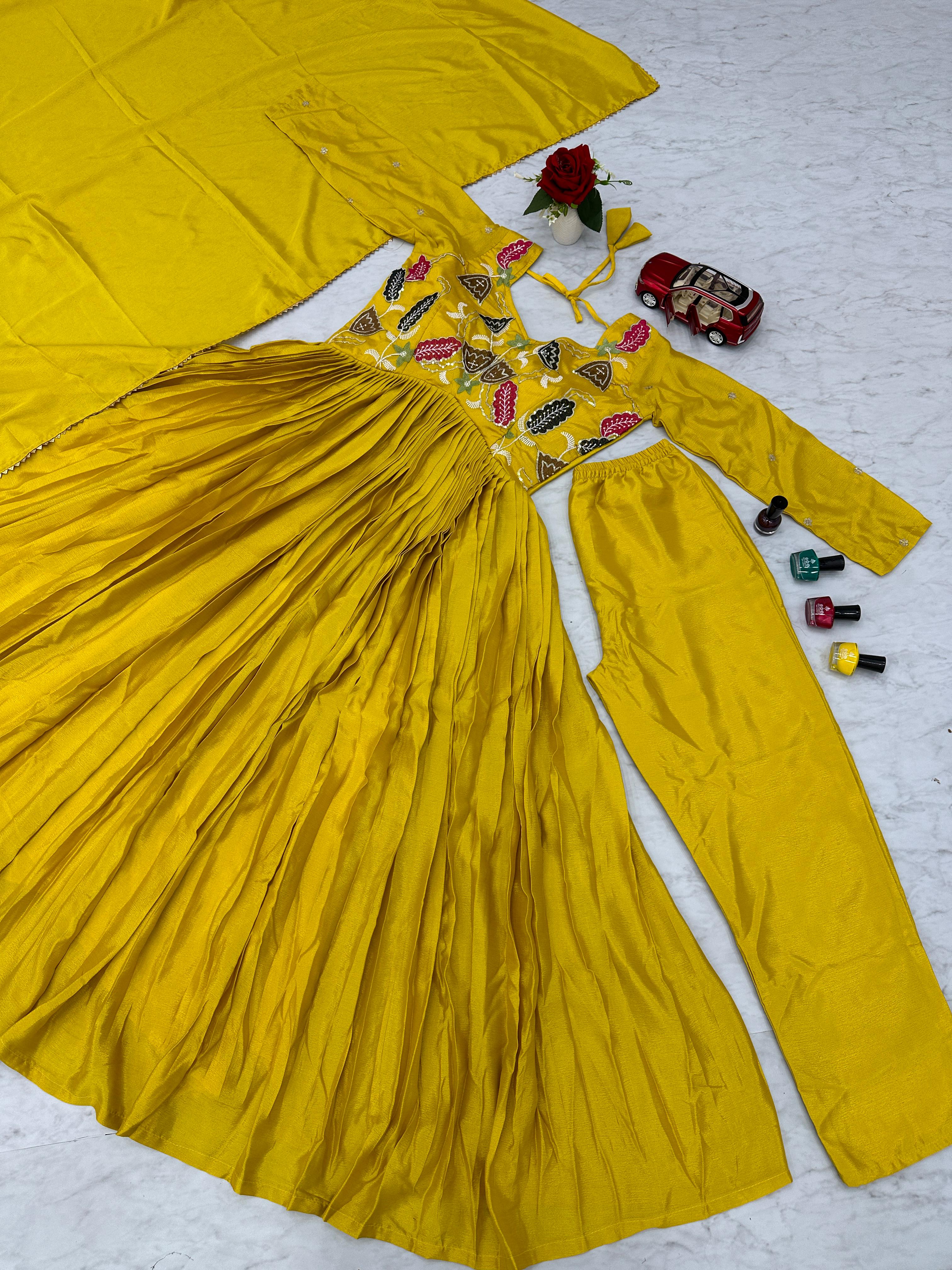 Embroidery Sequence Work Mustard Anarkali Suit