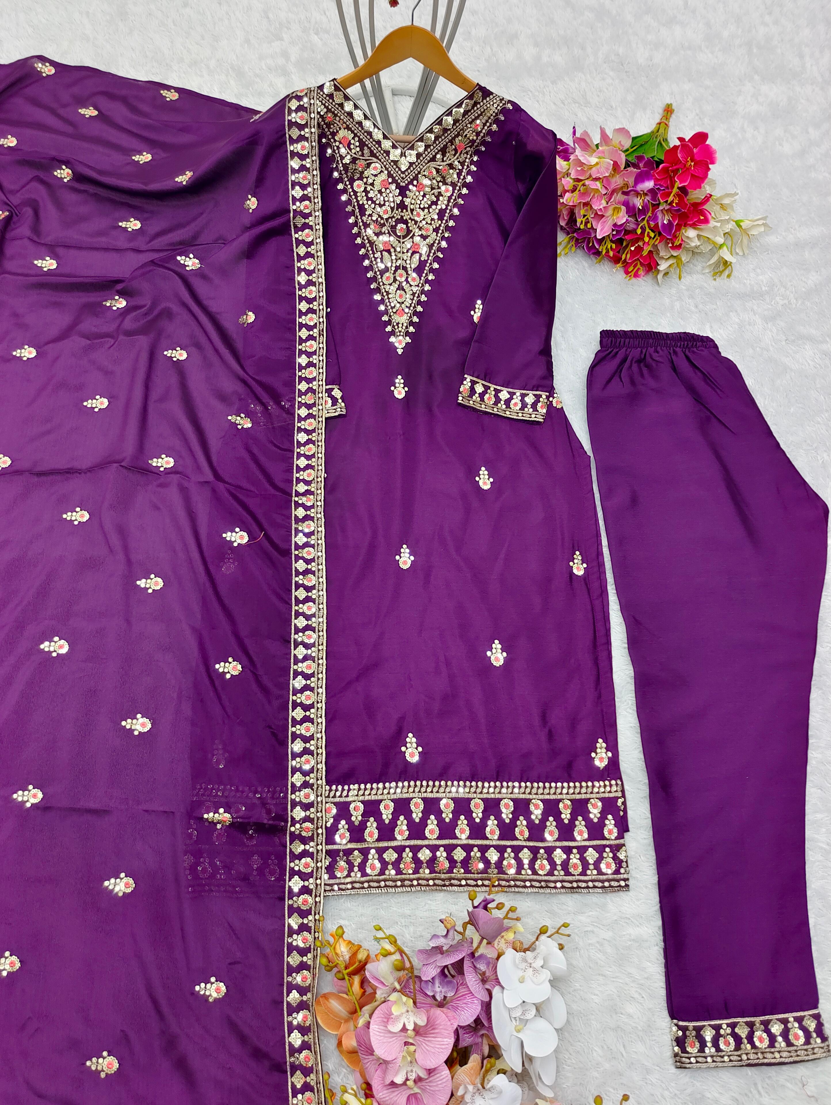 Amazing Sequence Embroidery Work Purple Color Salwar Suit