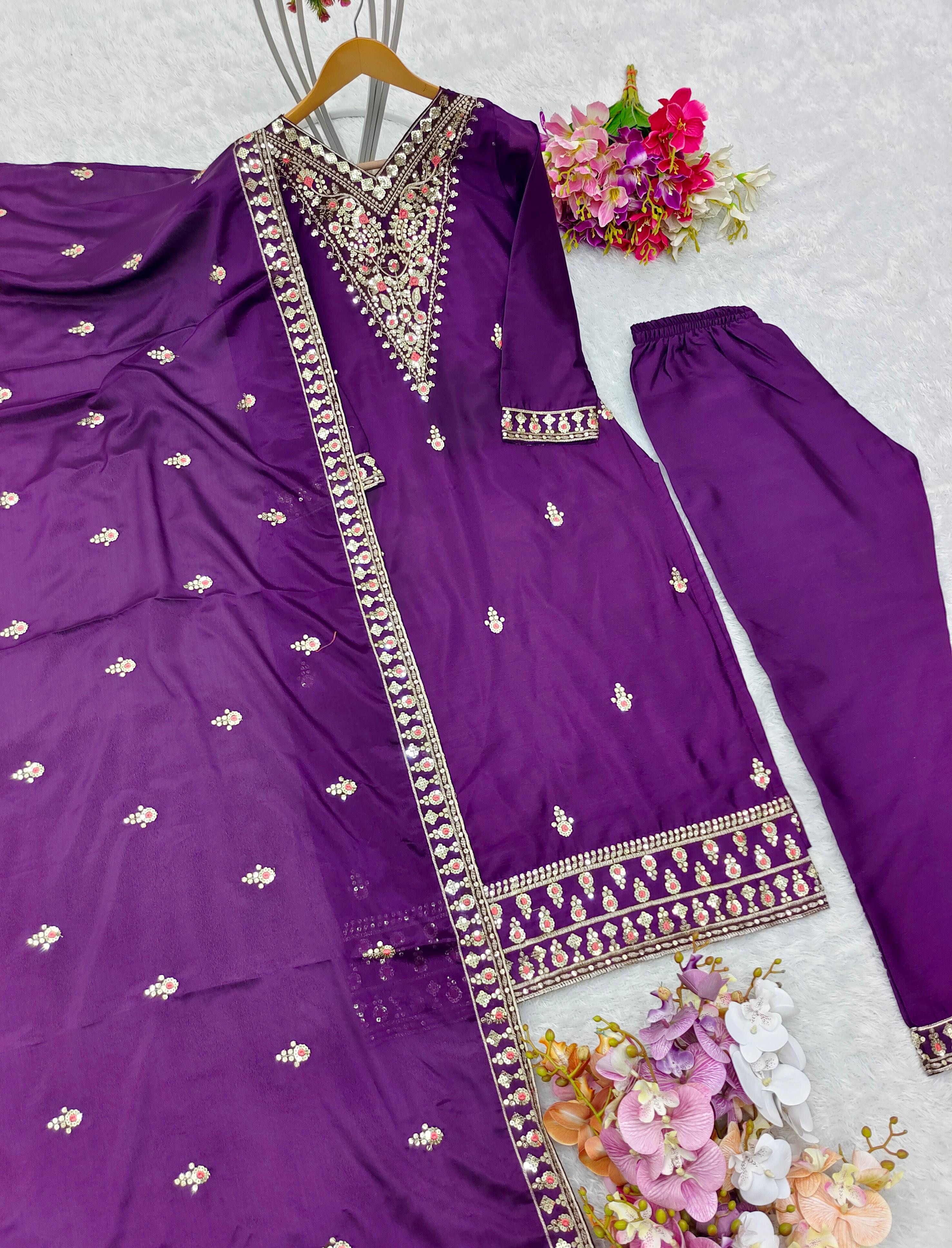 Amazing Sequence Embroidery Work Purple Color Salwar Suit