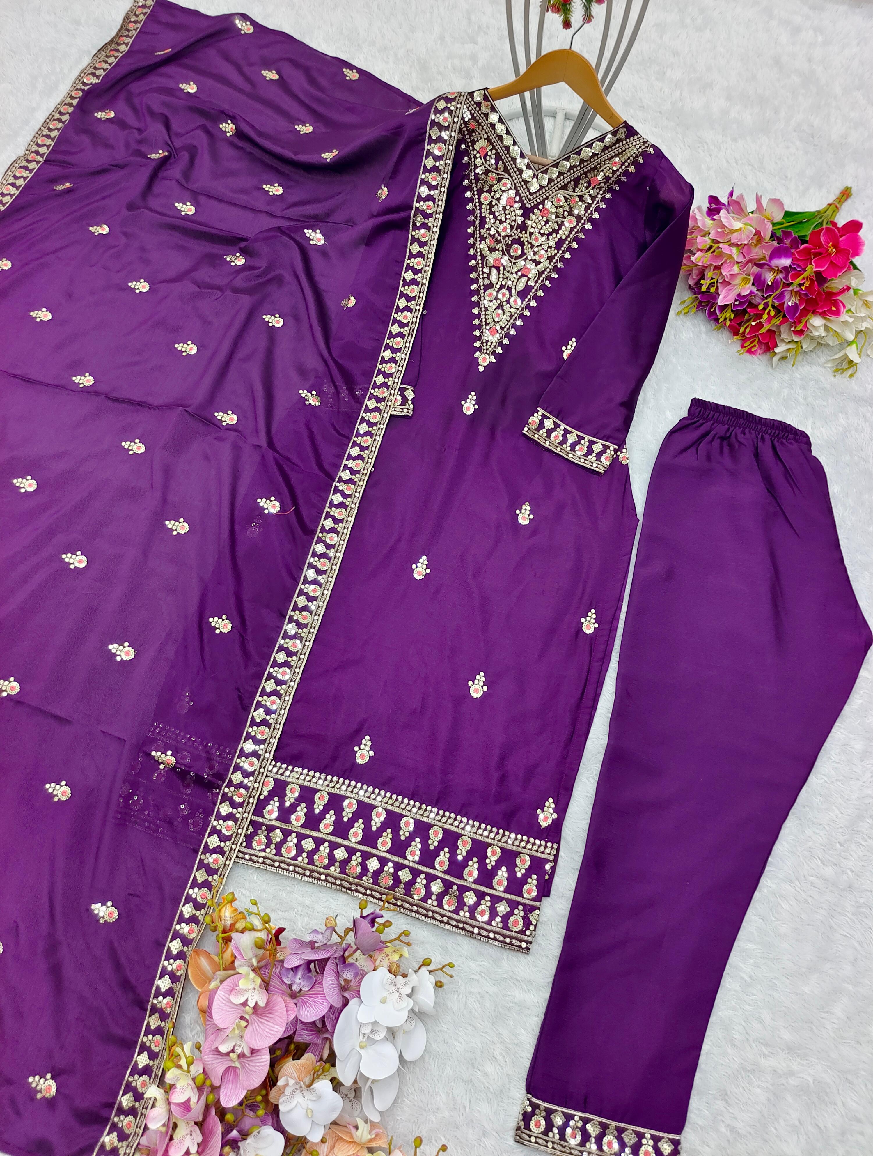 Amazing Sequence Embroidery Work Purple Color Salwar Suit