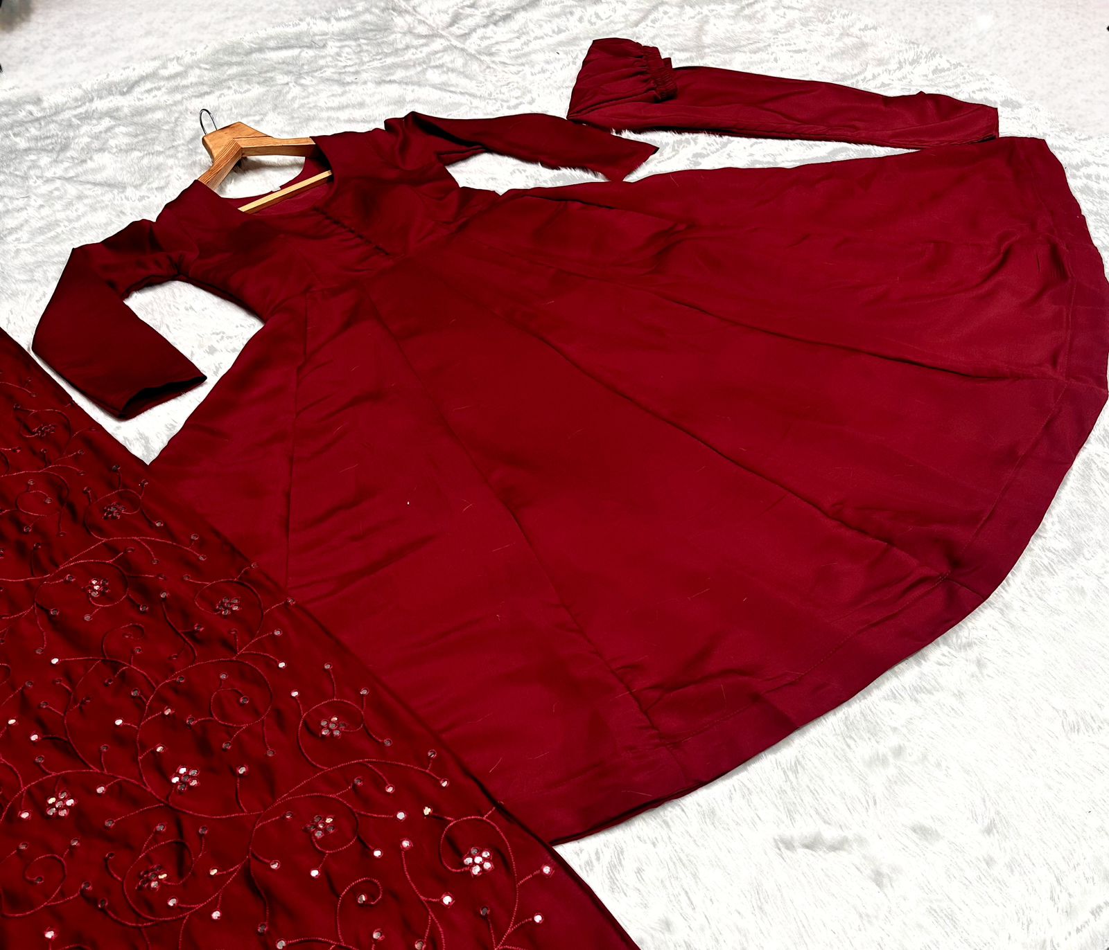 Party Wear Maroon Anarkali Suit With Work Dupatta