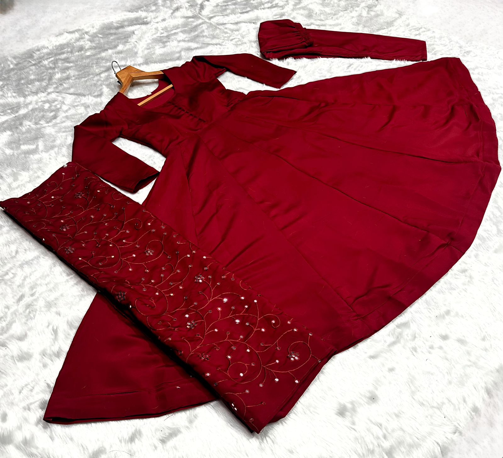 Party Wear Maroon Anarkali Suit With Work Dupatta