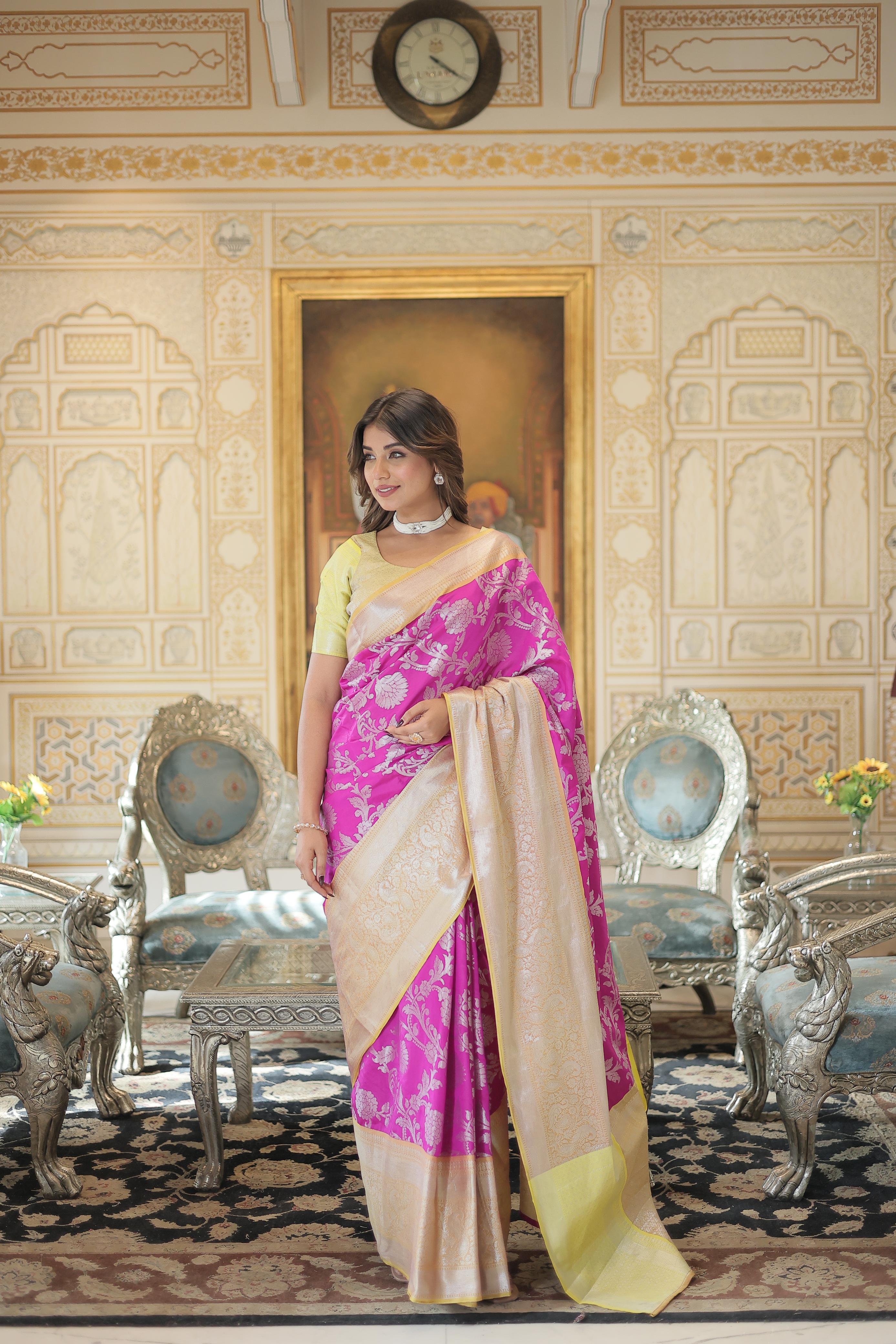 Presenting Heavy Border Pink Color Kanjivaram Silk Saree