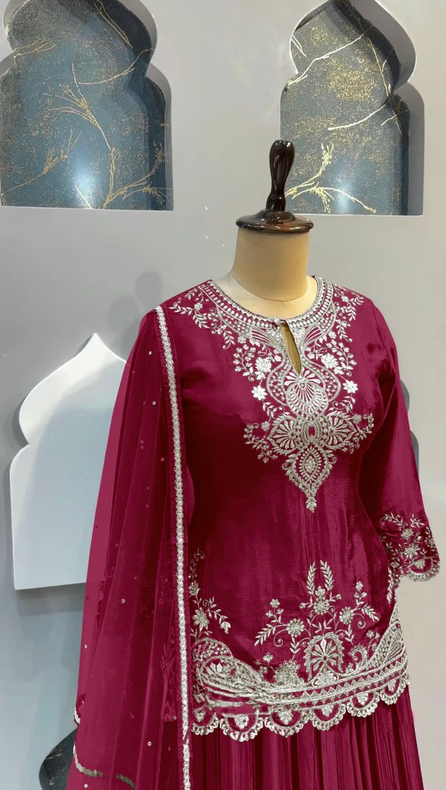 Designer Pink Color Heavy Pure Chinon Silk Embroidery Work Sharara Suit