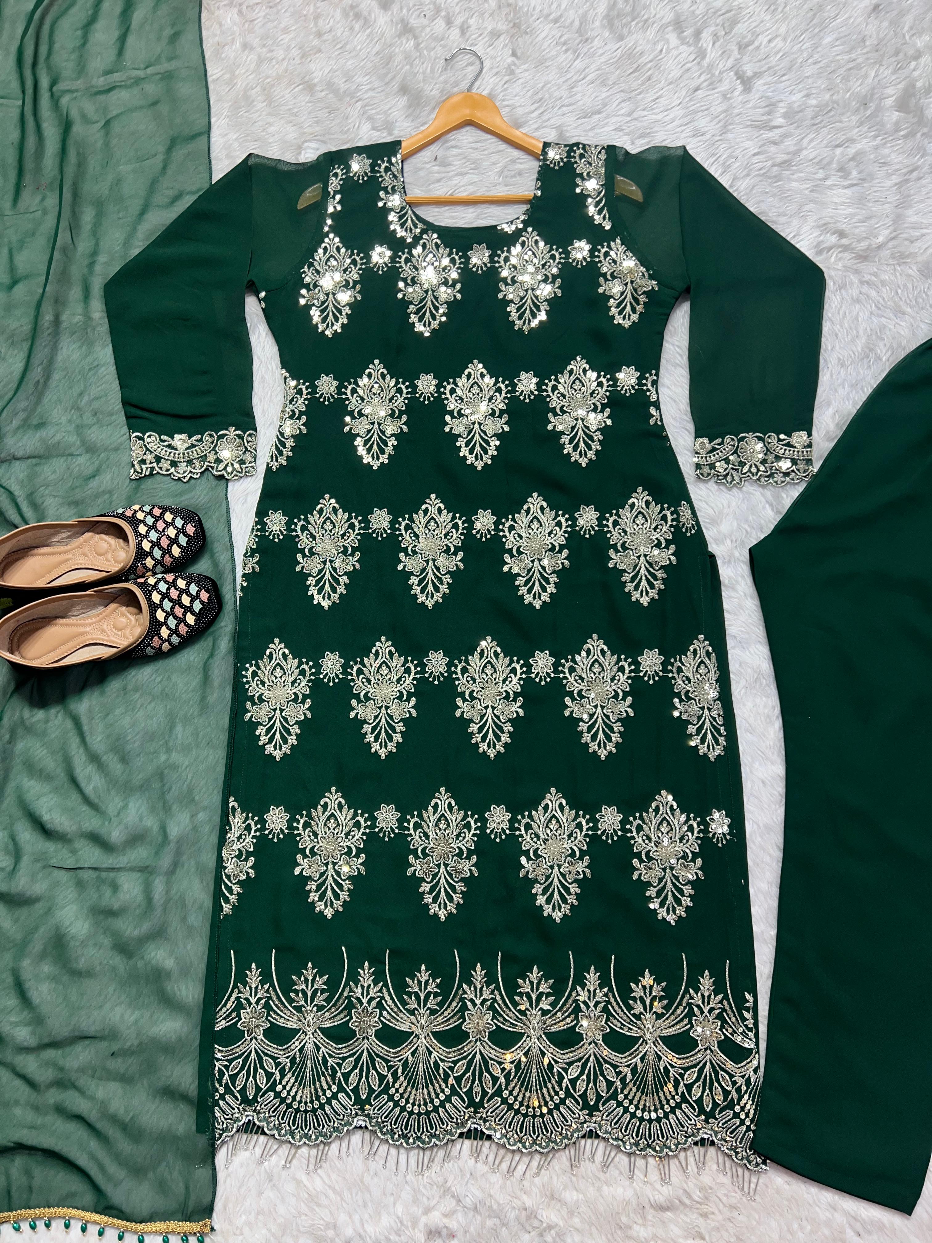 Monsoon Special Presenting Designer Party Wear Green Color Long Pakistani Suit In Fancy Style