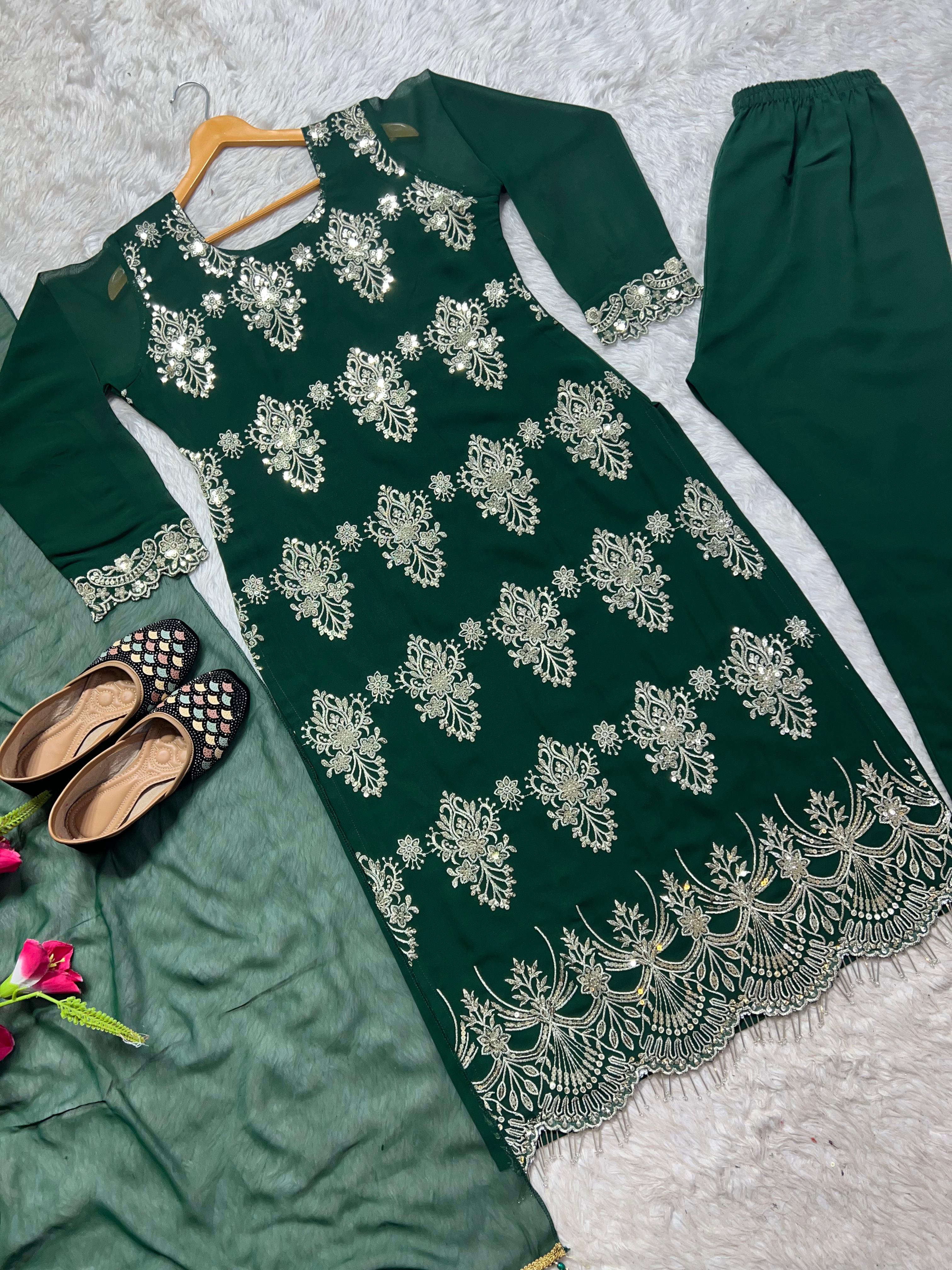 Monsoon Special Presenting Designer Party Wear Green Color Long Pakistani Suit In Fancy Style