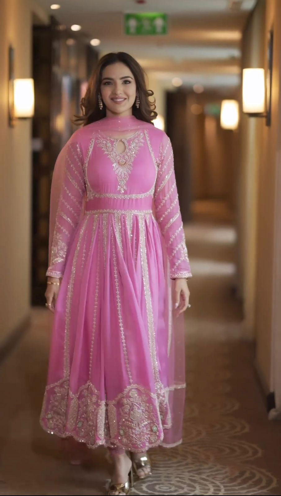 Shine Heavy Work Light Pink Color Anarkali Suit