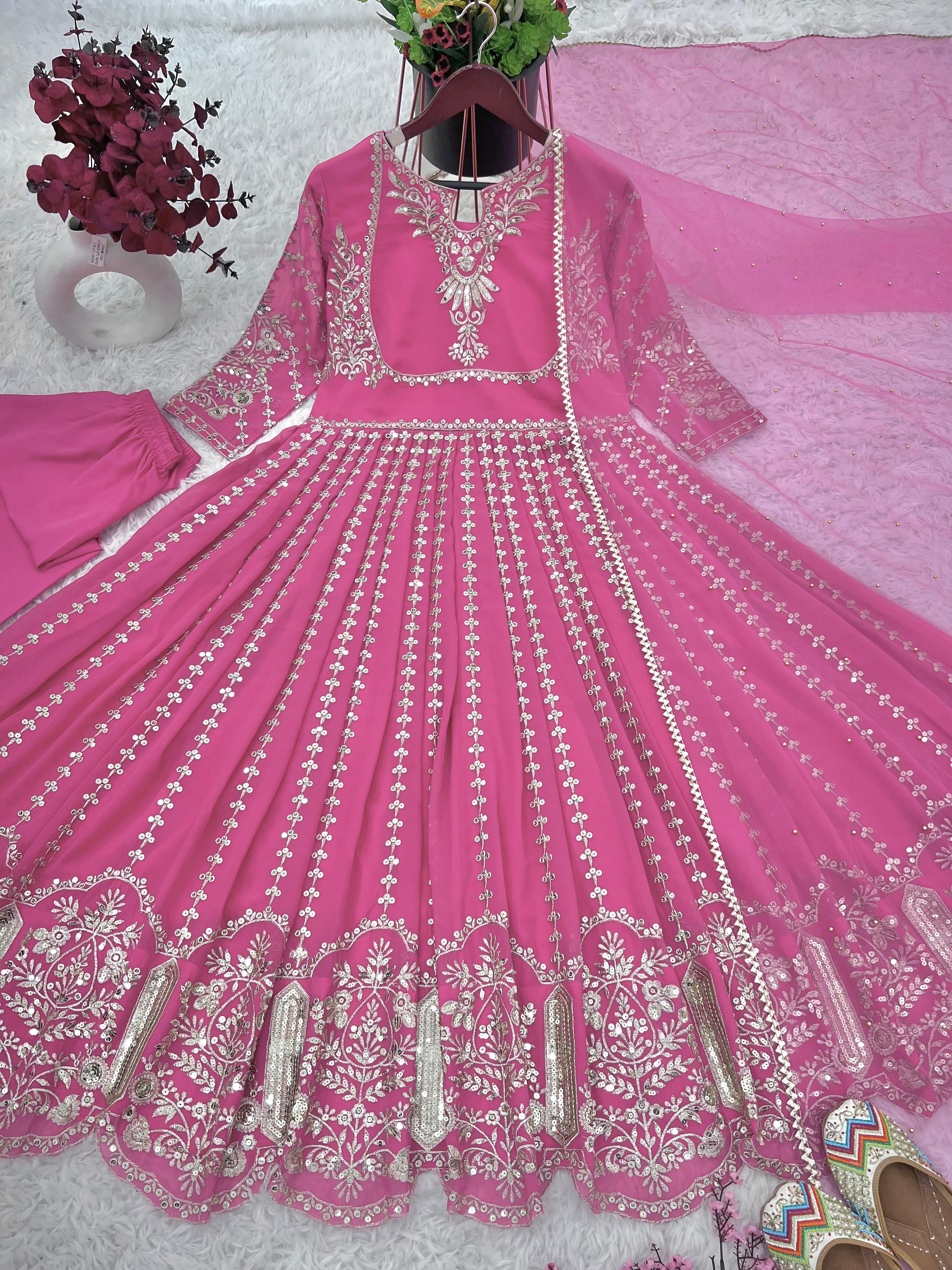 Shine Heavy Work Light Pink Color Anarkali Suit