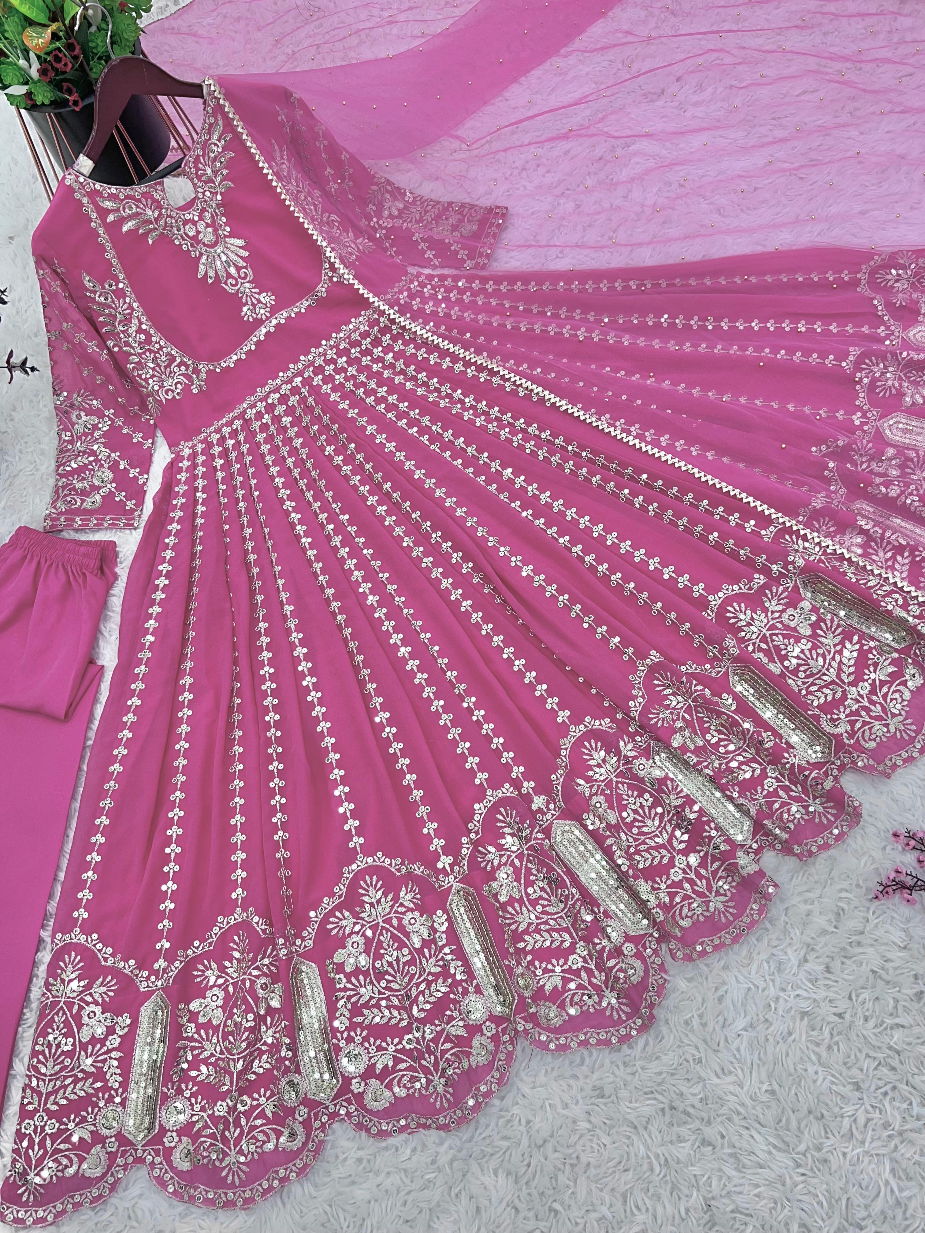 Shine Heavy Work Light Pink Color Anarkali Suit