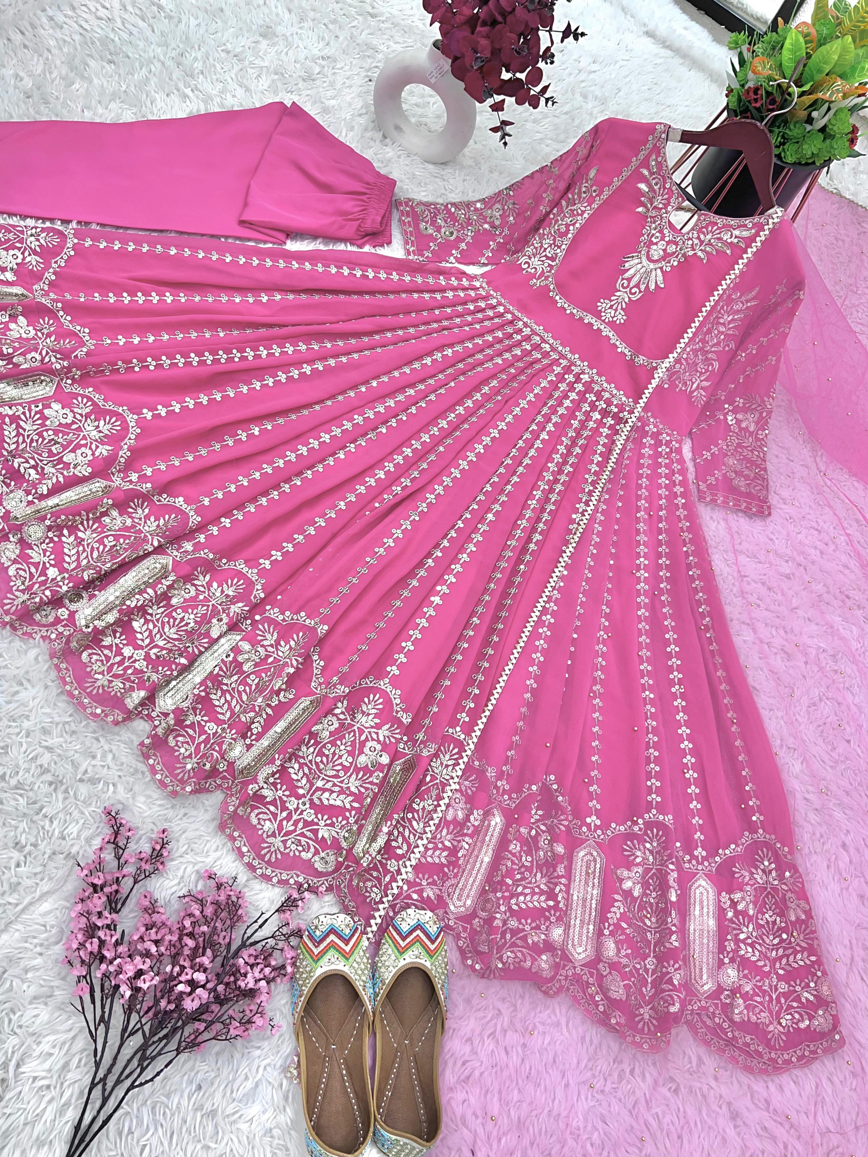 Shine Heavy Work Light Pink Color Anarkali Suit