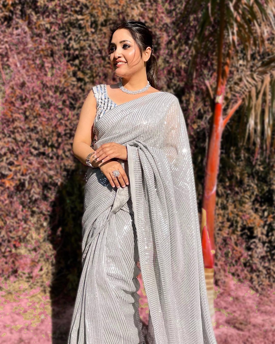 Captivating Grey Color Sequence Work Saree