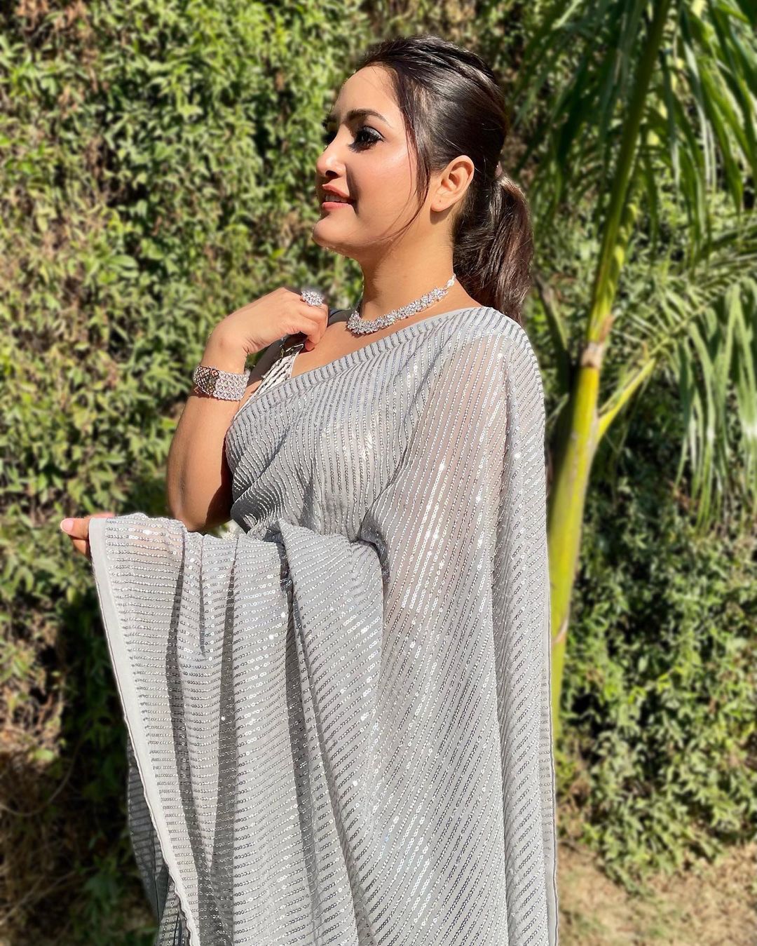 Captivating Grey Color Sequence Work Saree