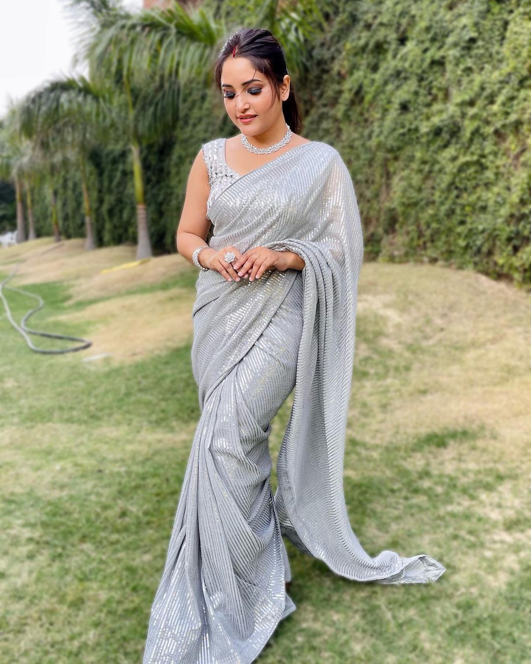 Captivating Grey Color Sequence Work Saree