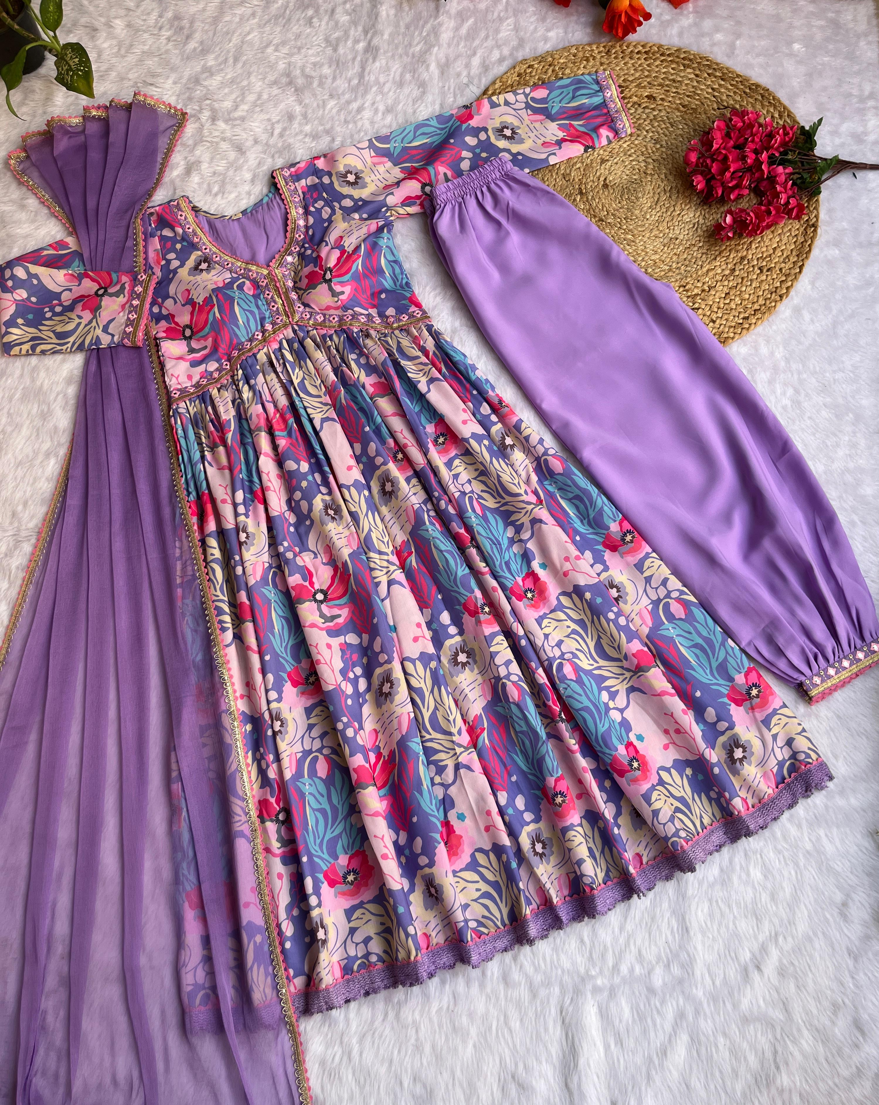 Wonderful Sleeve Work Lavender Color Anarkali Suit