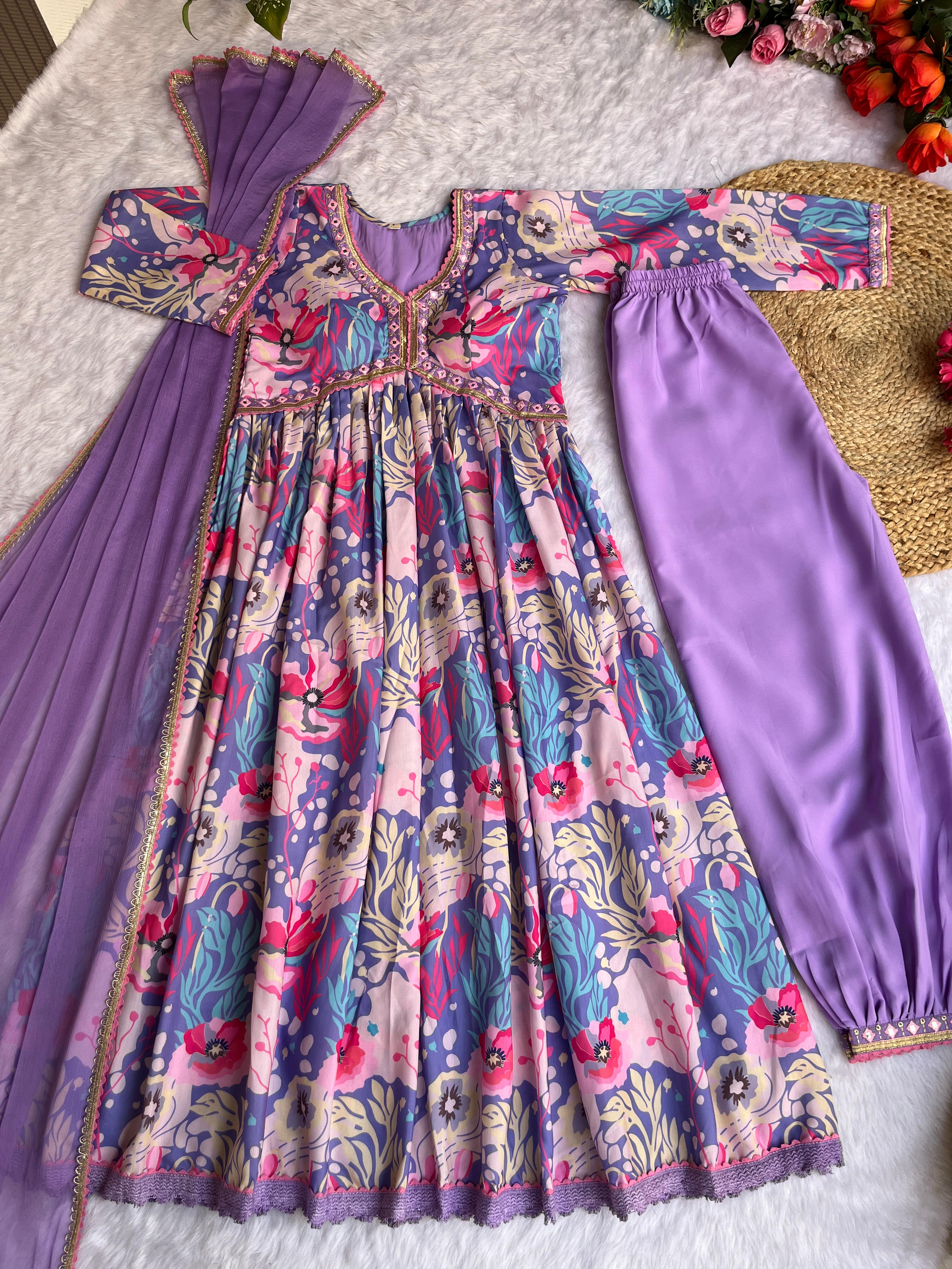 Wonderful Sleeve Work Lavender Color Anarkali Suit