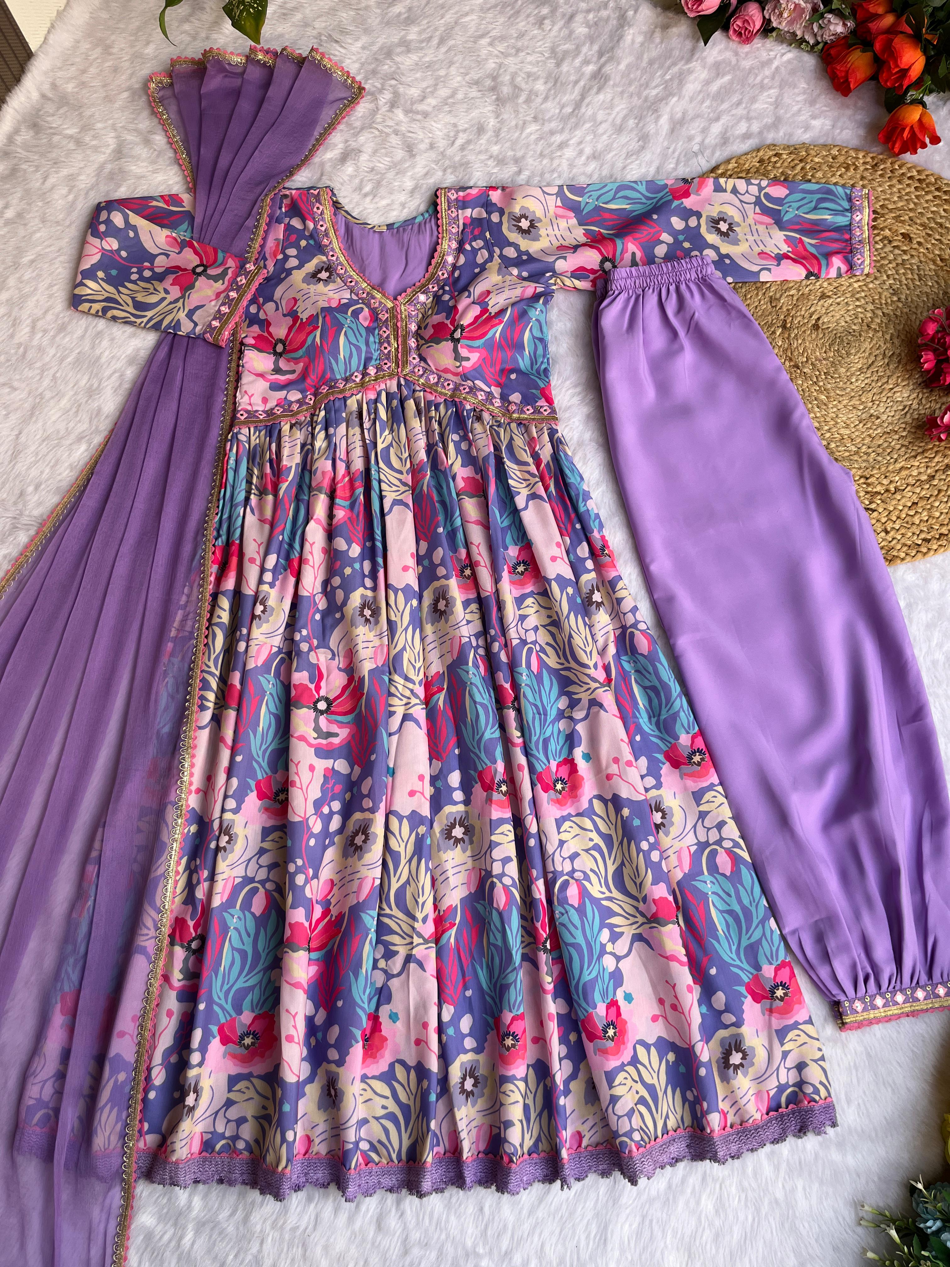 Wonderful Sleeve Work Lavender Color Anarkali Suit