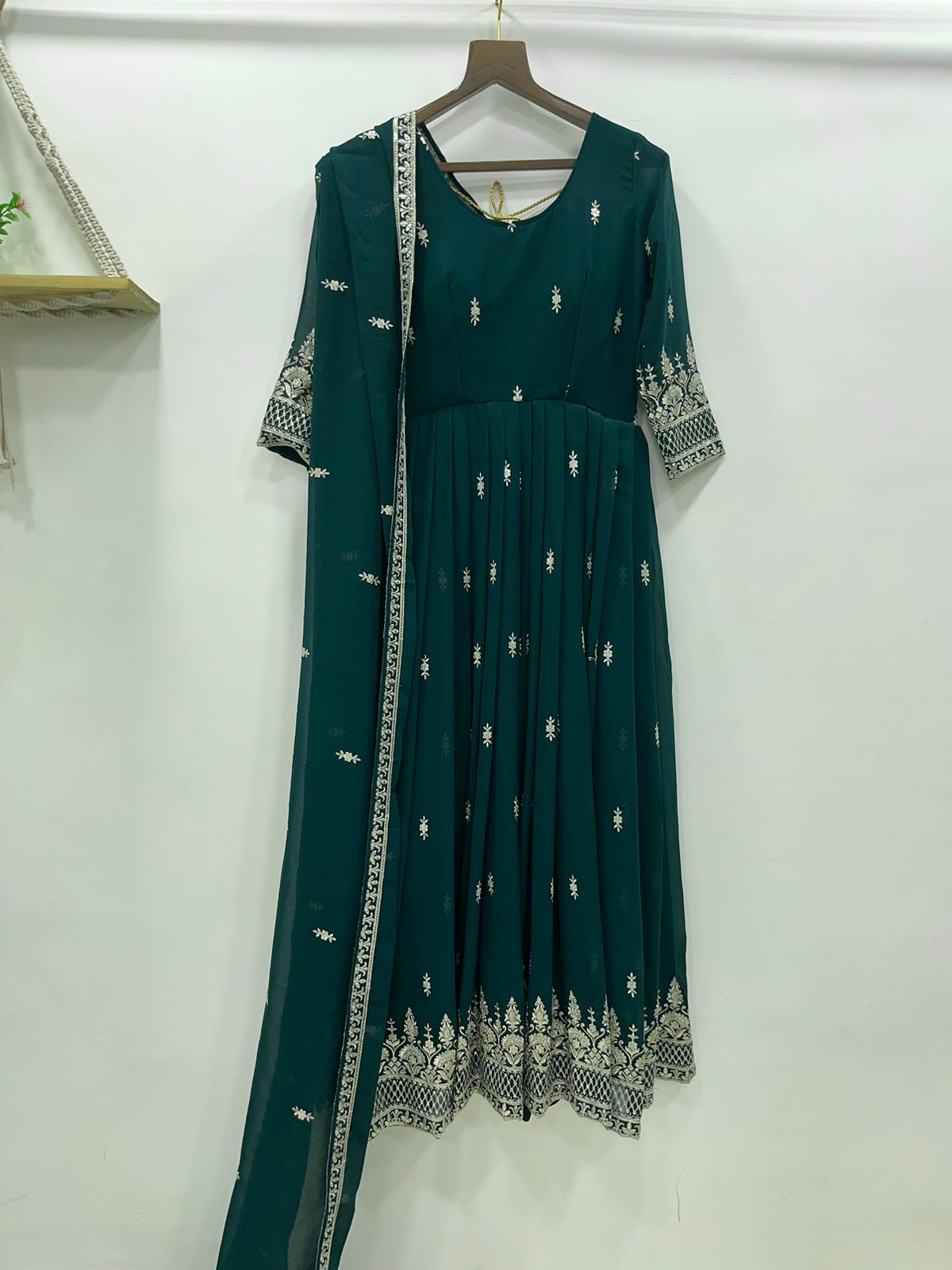 Terrific Bottle Green Color Georgette Anarkali Gown