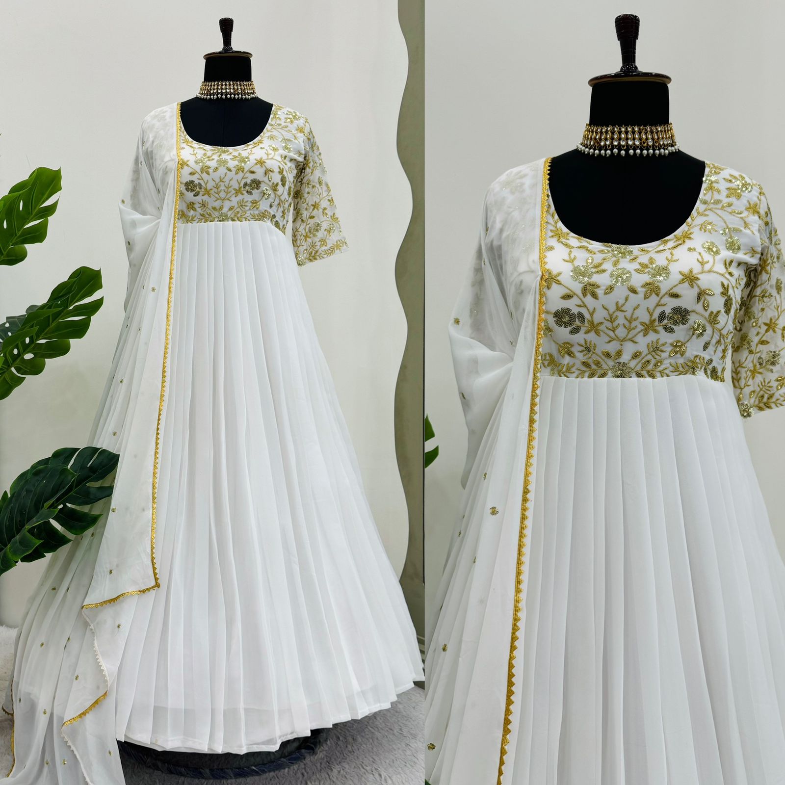 Party Wear White Color Chinon Silk With Embroidery Work Anarkali Suit