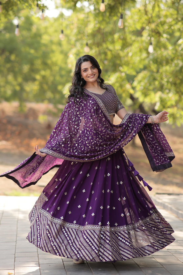 Adorable Purple Embroidered Georgette Designer Lehenga Choli