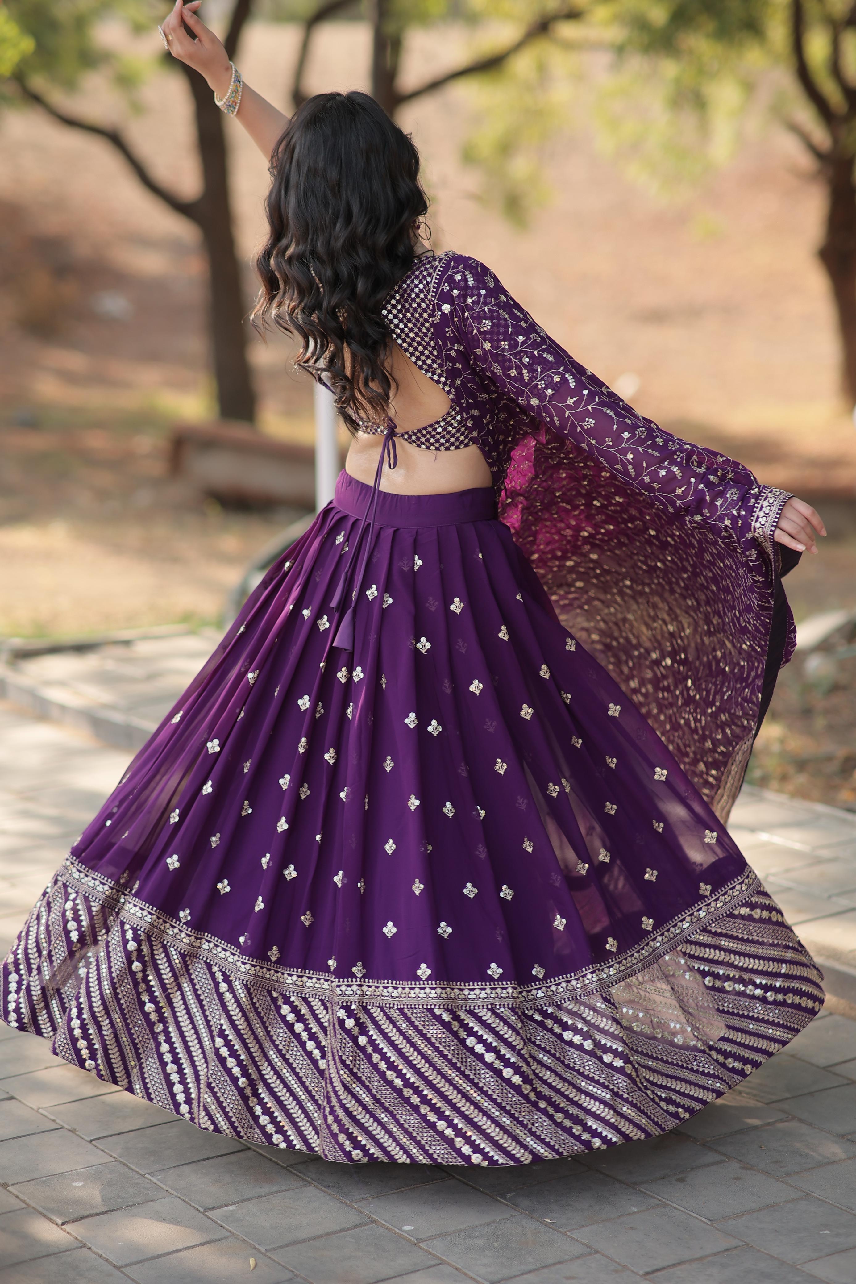 Adorable Purple Embroidered Georgette Designer Lehenga Choli