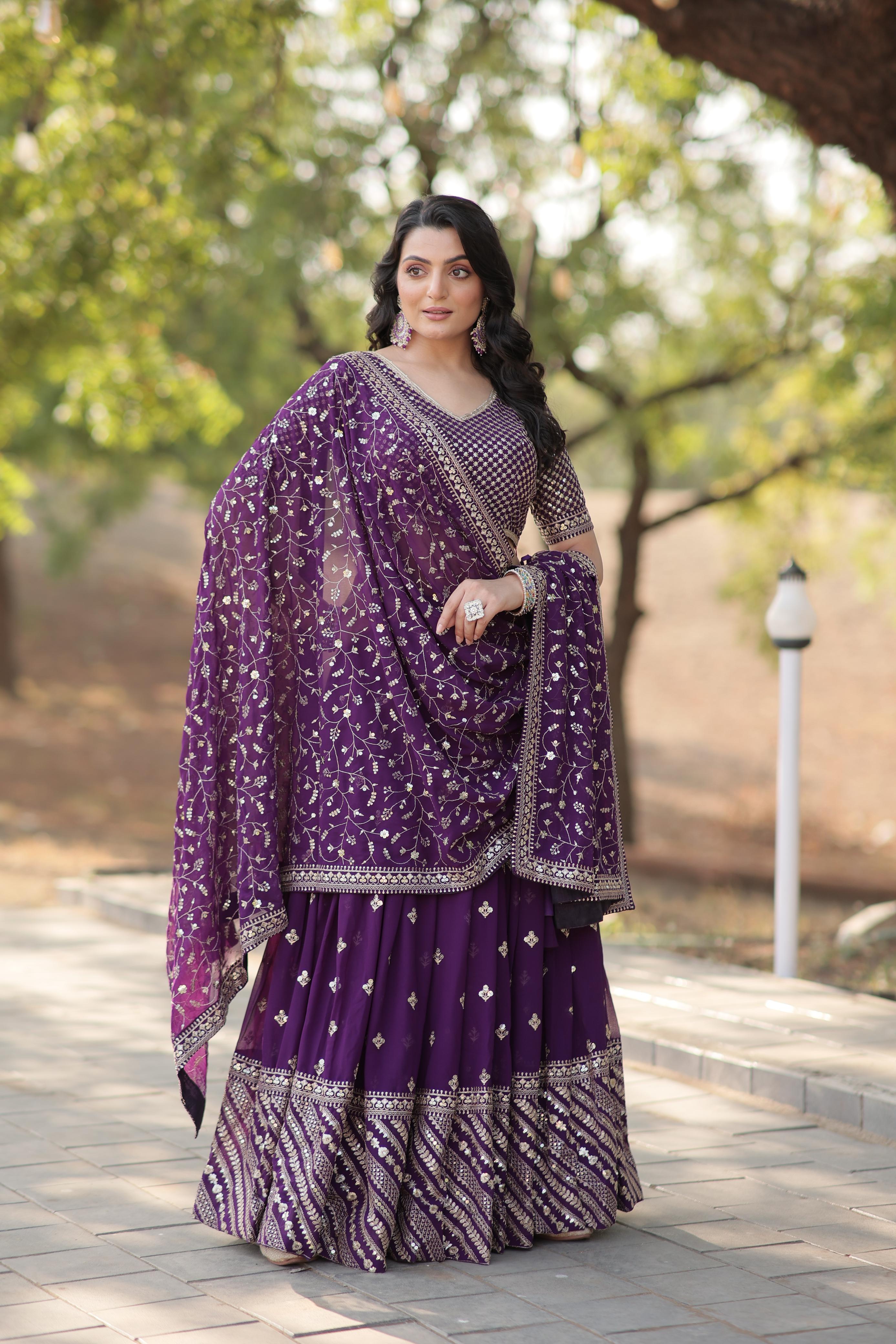 Adorable Purple Embroidered Georgette Designer Lehenga Choli