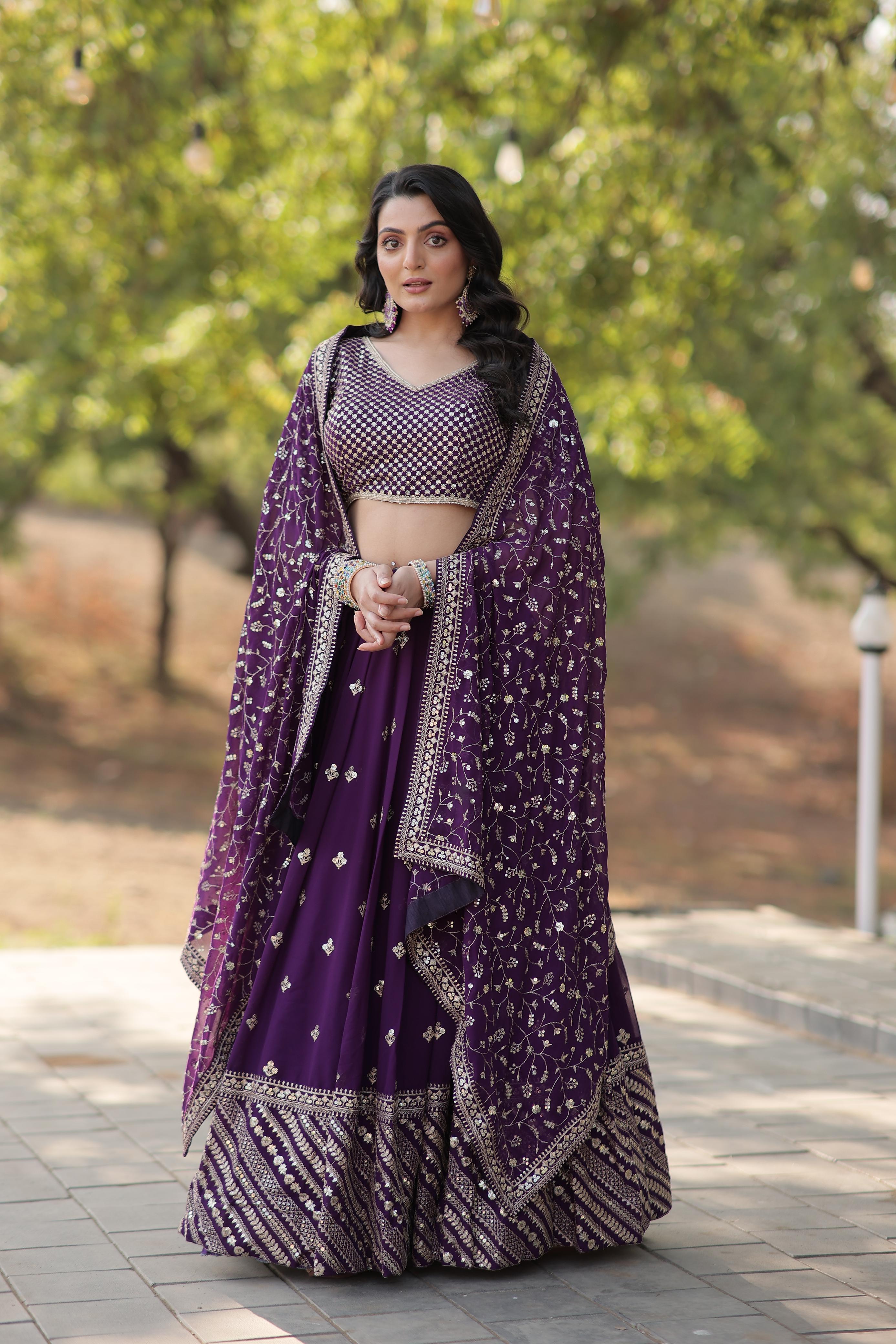 Adorable Purple Embroidered Georgette Designer Lehenga Choli