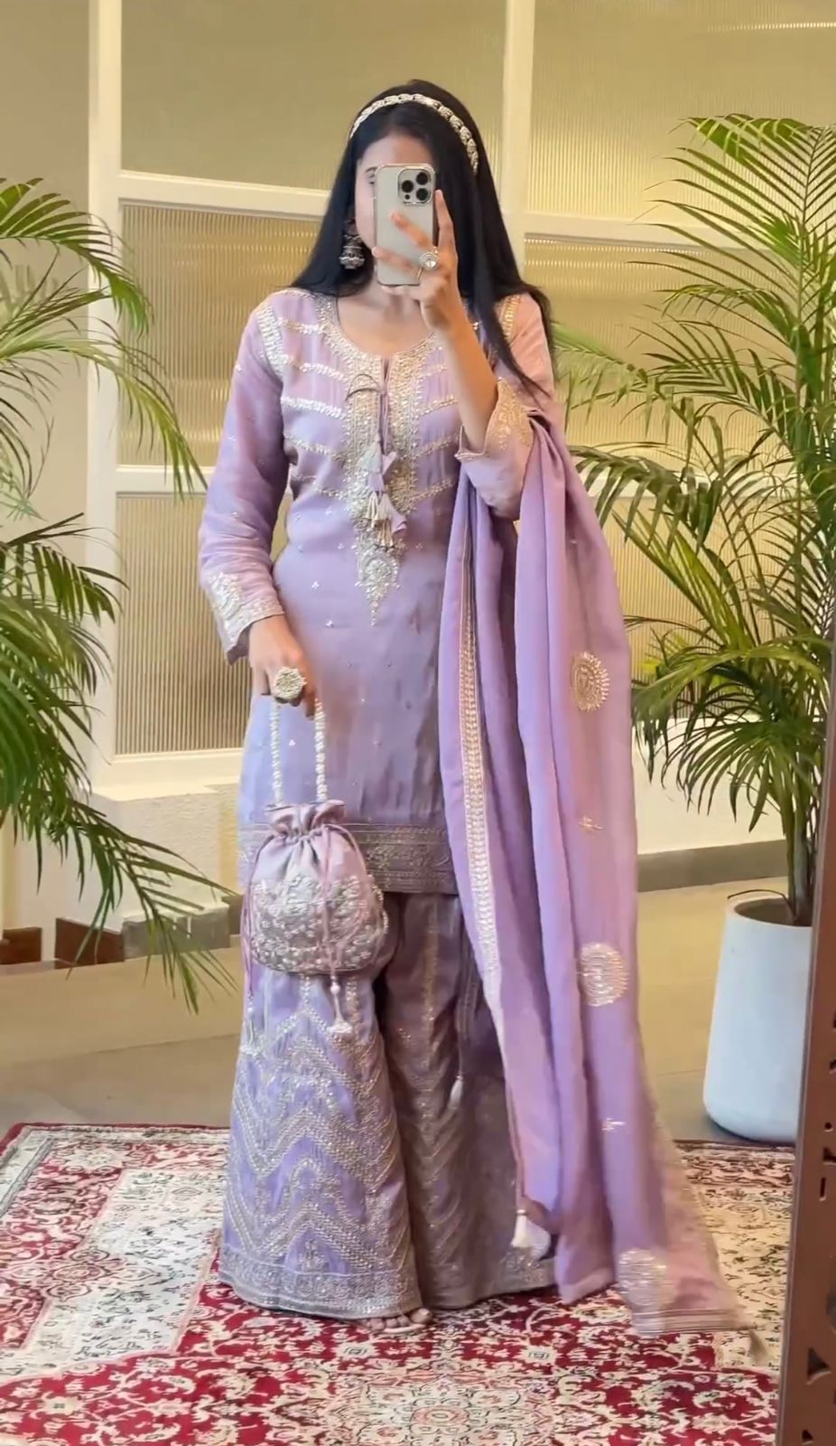 Captivating Lavender Chinon Silk With Heavy Embroidery Sequence Work Sharara Suit