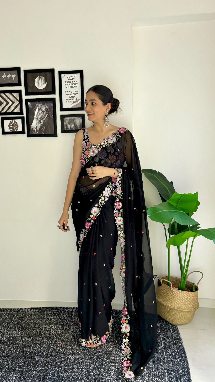 Most Demanding Casual And Party Wear Georgette Saree With Sequence & Embroidery Work