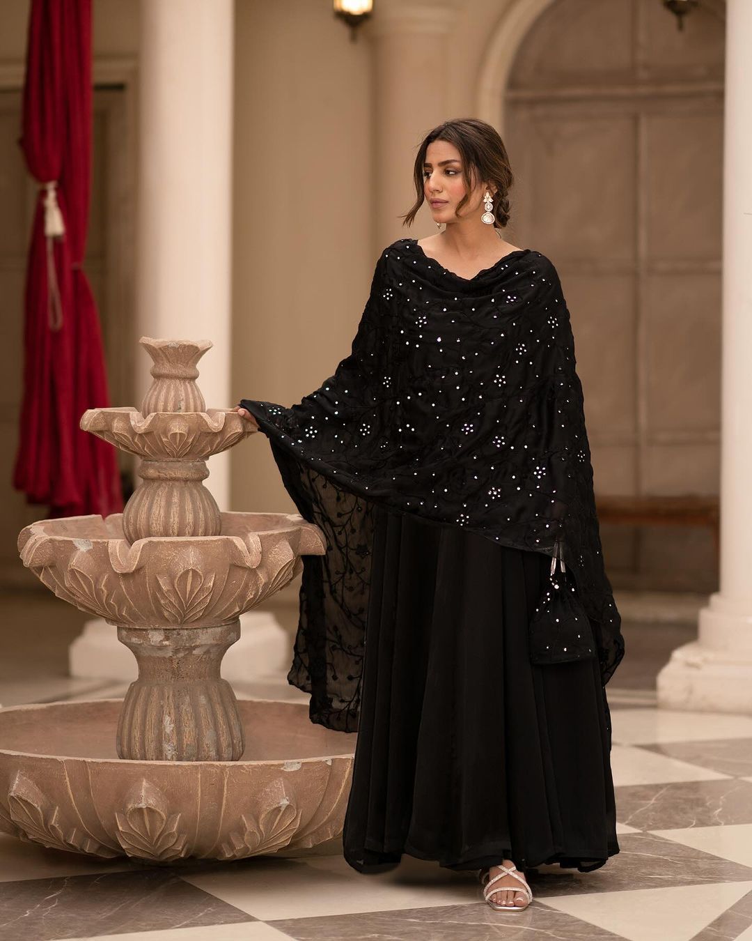 Glossy Black Color Cotton Fabric With Embroidery Dupatta Wedding Wear Anarkali Suit