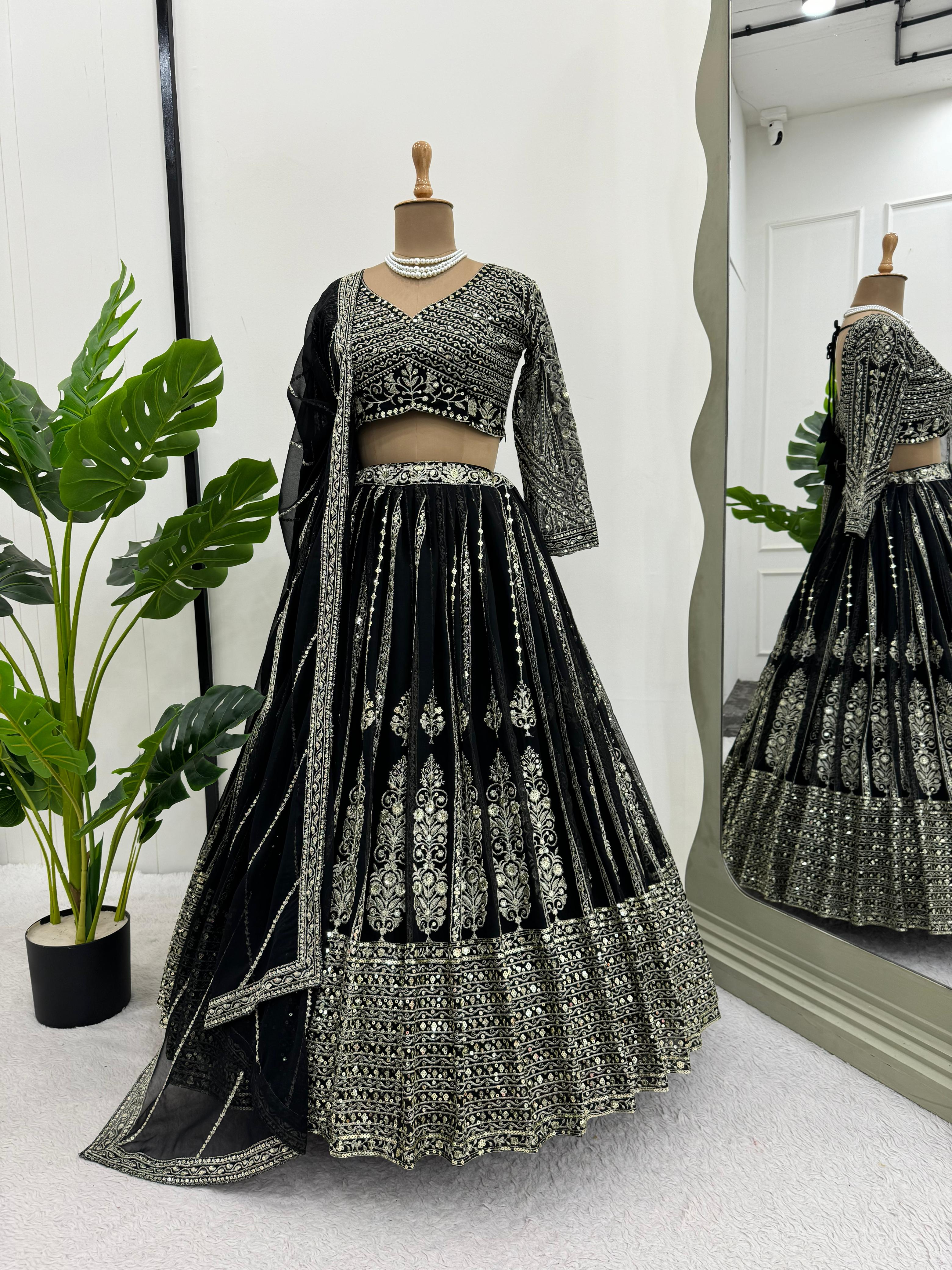 Black Color Georgette With Sequence Embroidery Bridal Lehenga Choli and Dupatta