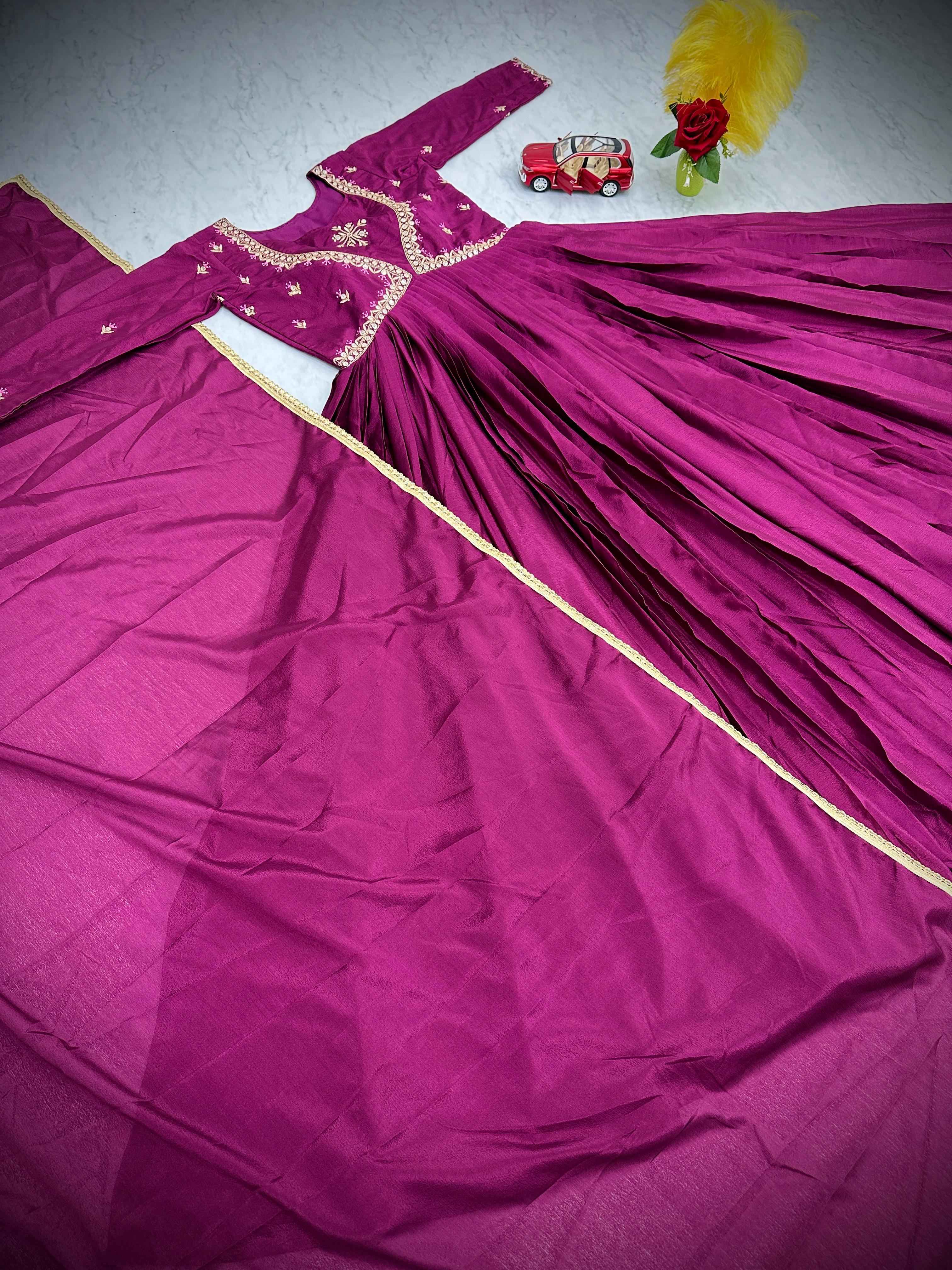 Luxuriant Designer Wine Color Thread with Sequence Anarkali Gown